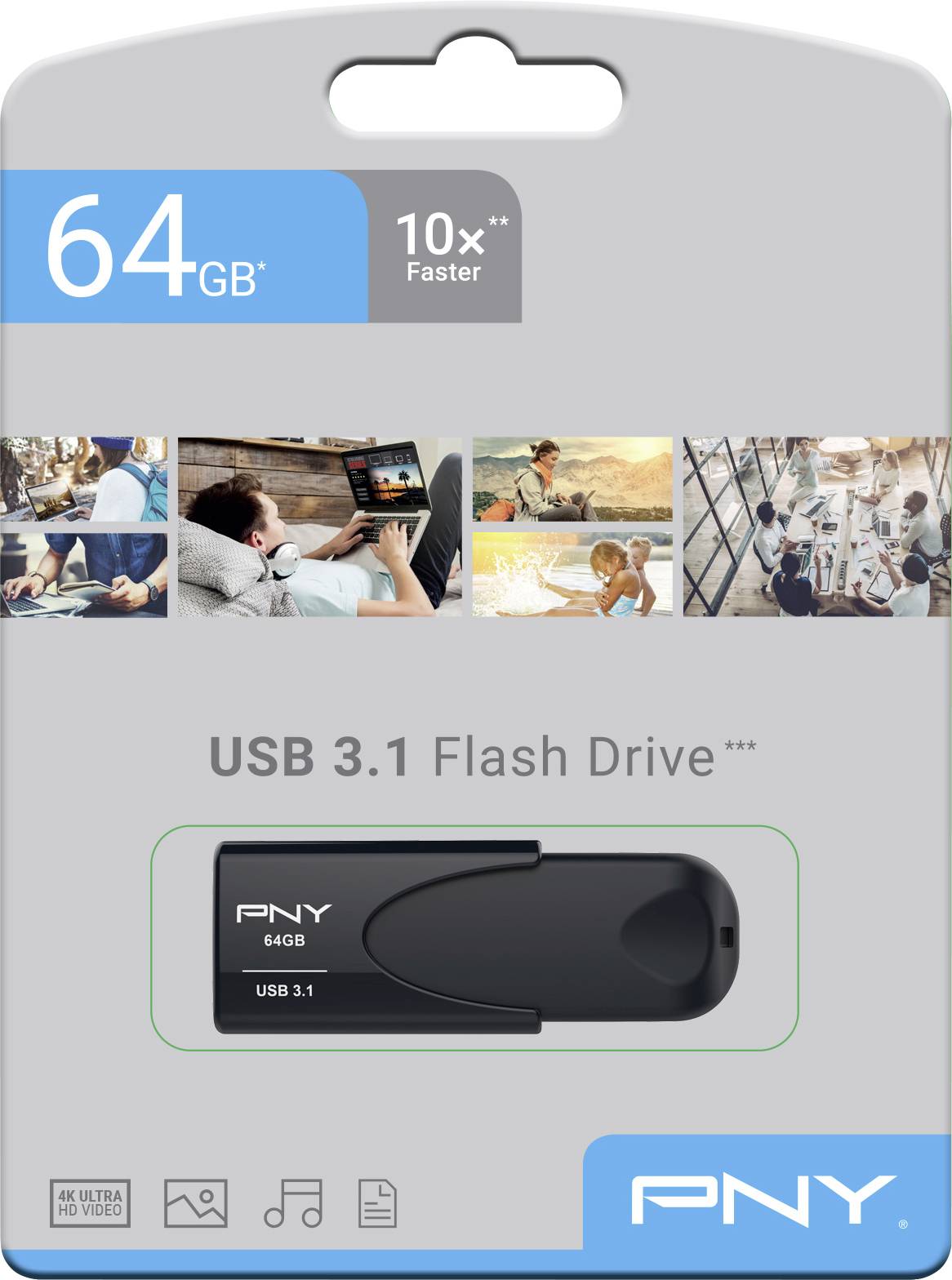 PNY Attaché 4 3.1 64GB USB-Stick 64 GB Schwarz FD64GATT431KK-EF USB-A (USB 3.1 Gen 1)