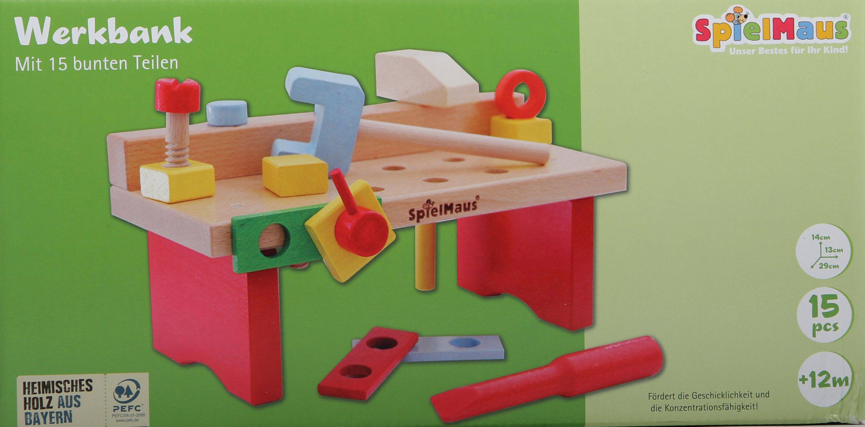 Vedes 41604565 SpielMaus Holz Werkbank 15-teilig, 29 x 14 x 13cm
