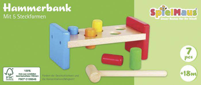 Vedes 41606100 SpielMaus Holz Hammerbank, 7-teilig