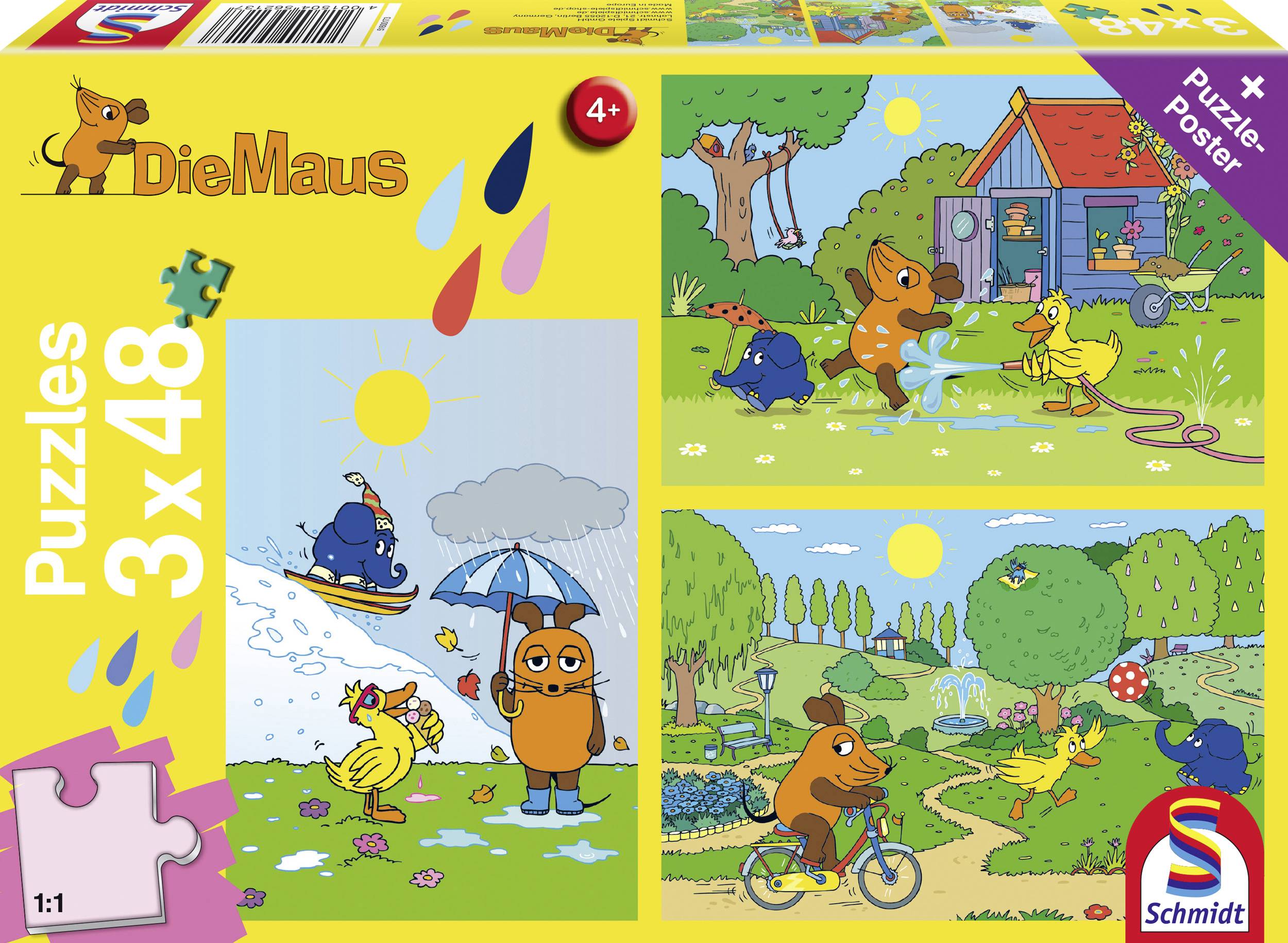 Schmidt Spiele Schmidt Spiele Kinderpuzzle Viel Spaß mit der Maus, 3x48 Teile 56213