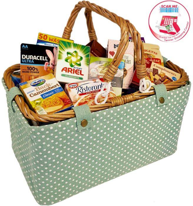 Einkaufskorb, mint mit Punkten, gefüll