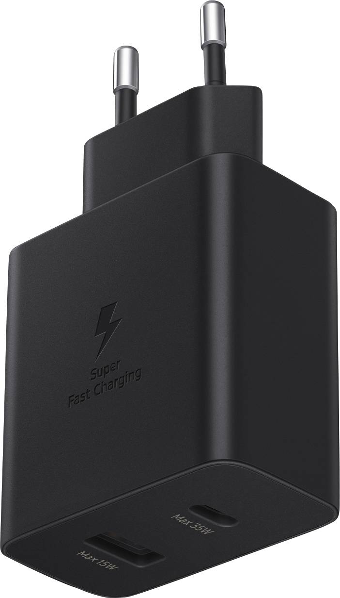 Samsung 35W Power Adapter Duo TA220N Handy Ladegerät USB-C®, USB-A mit Schnellladefunktion 35 W USB Power Delivery (USB-PD) Schwarz