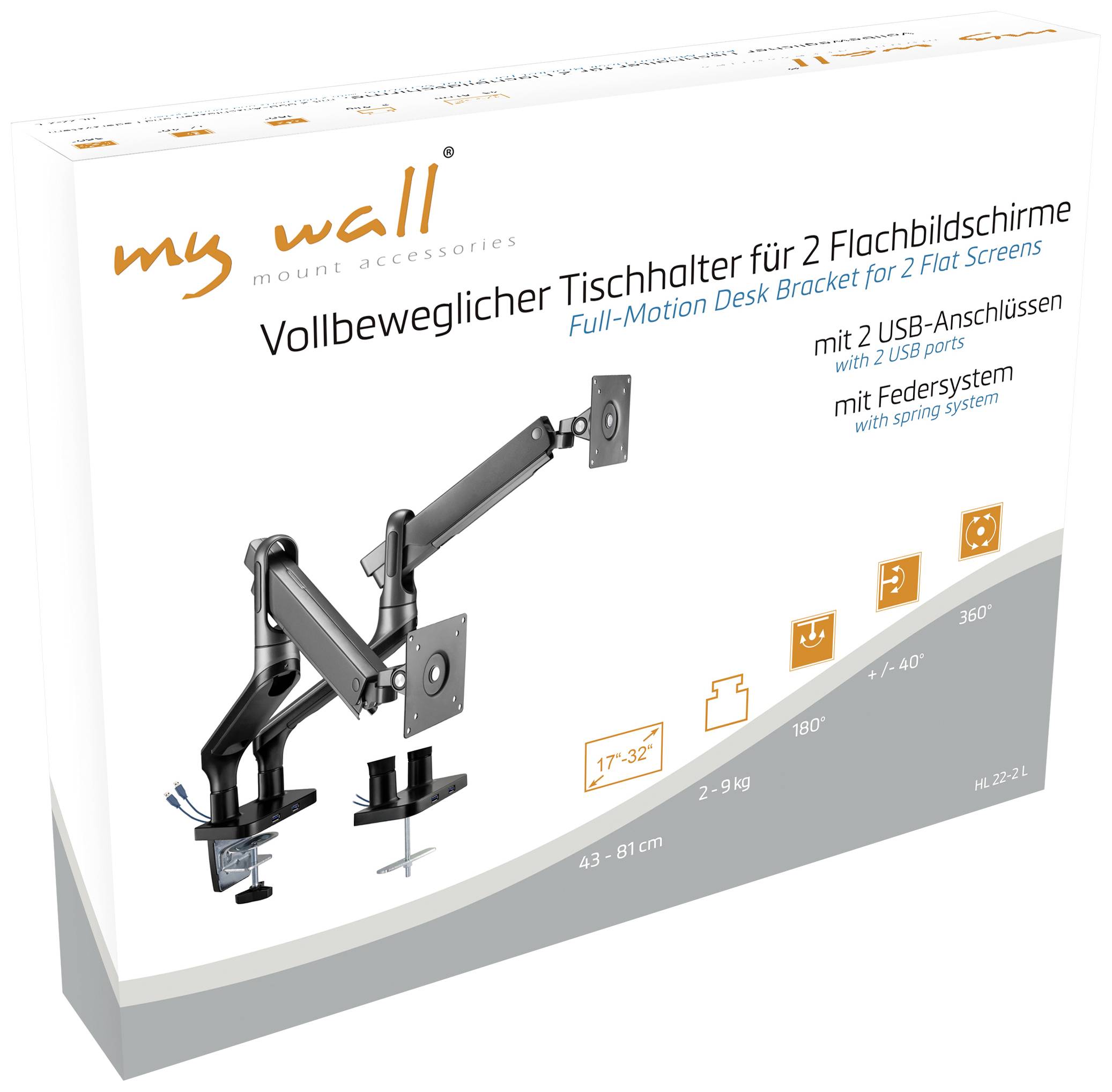 My Wall HL 22-2L 1fach Monitor-Tischhalterung 43,2cm (17") - 81,3cm (32") Schwarz Neigbar, Drehbar