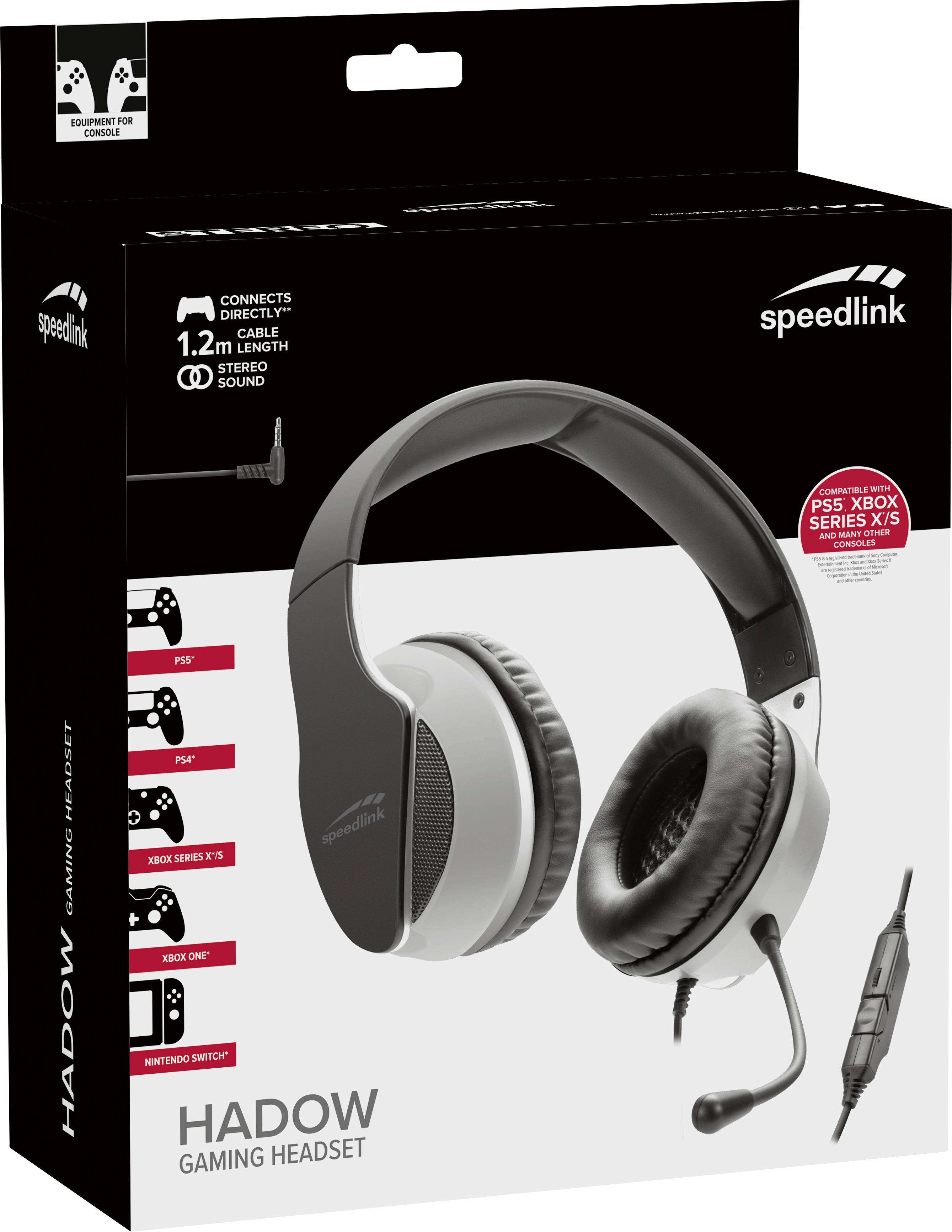 SpeedLink HADOW Over Ear Headset kabelgebunden Stereo Schwarz/Weiß Fernbedienung, Lautstärkeregelung, Mikrofon-Stummschaltung Gaming