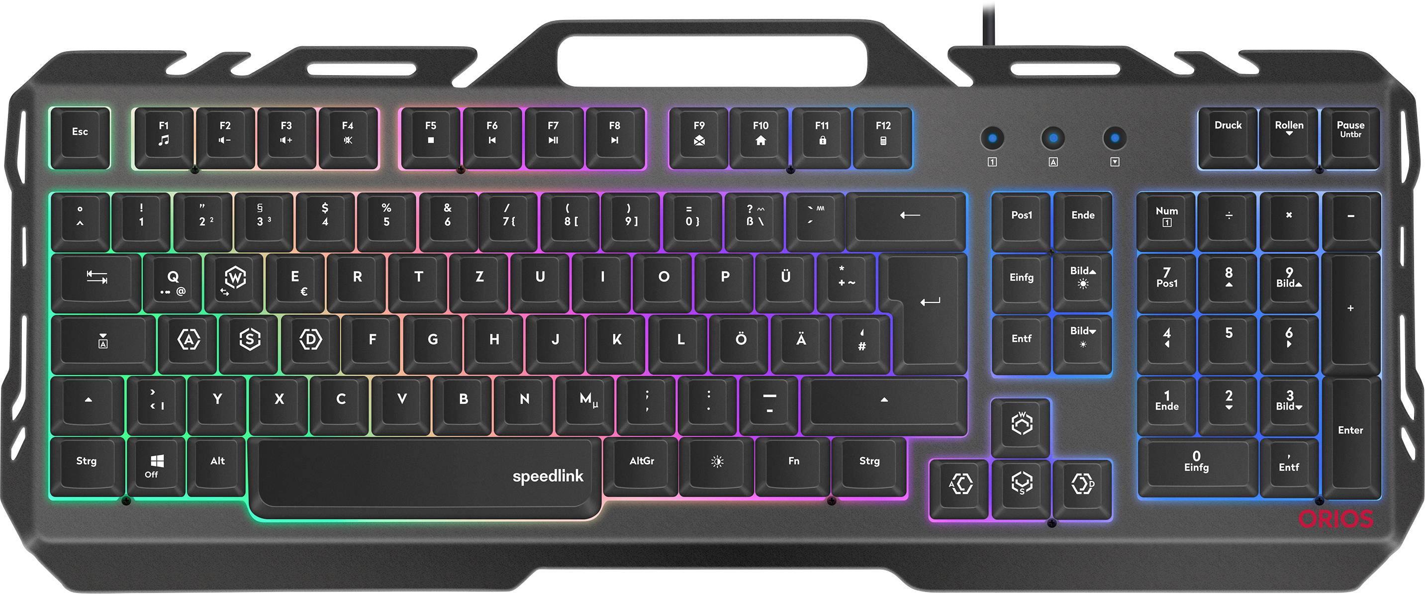 SpeedLink ORIOS Kabelgebunden Gaming-Tastatur Deutsch, QWERTZ Schwarz Beleuchtet, Rutschfest