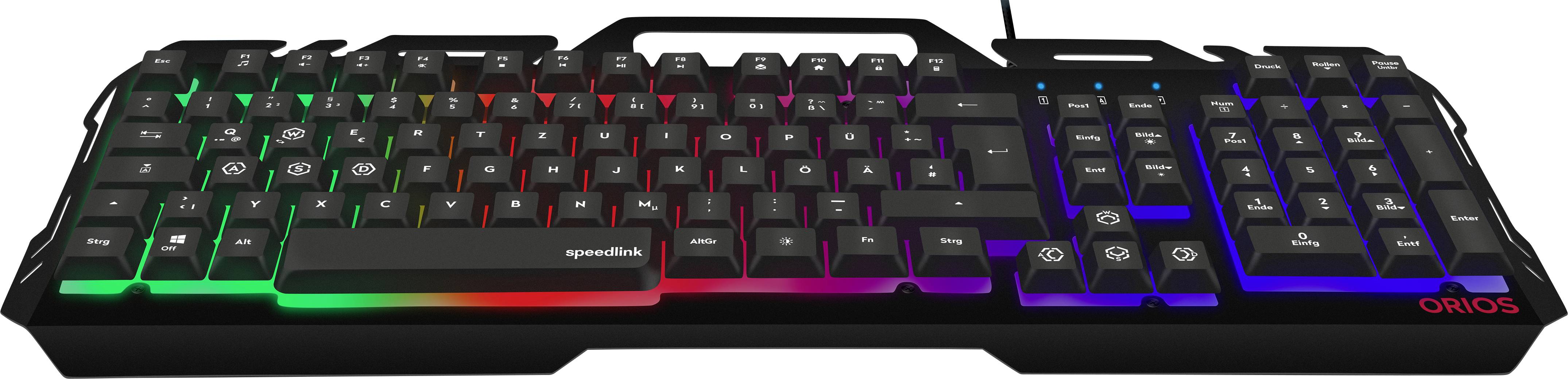 SpeedLink ORIOS Kabelgebunden Gaming-Tastatur Deutsch, QWERTZ Schwarz Beleuchtet, Rutschfest