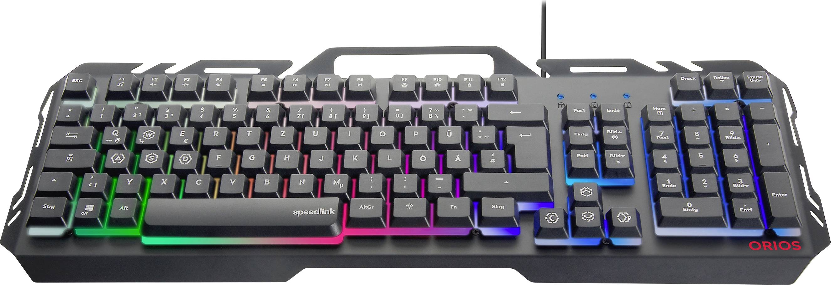 SpeedLink ORIOS Kabelgebunden Gaming-Tastatur Deutsch, QWERTZ Schwarz Beleuchtet, Rutschfest