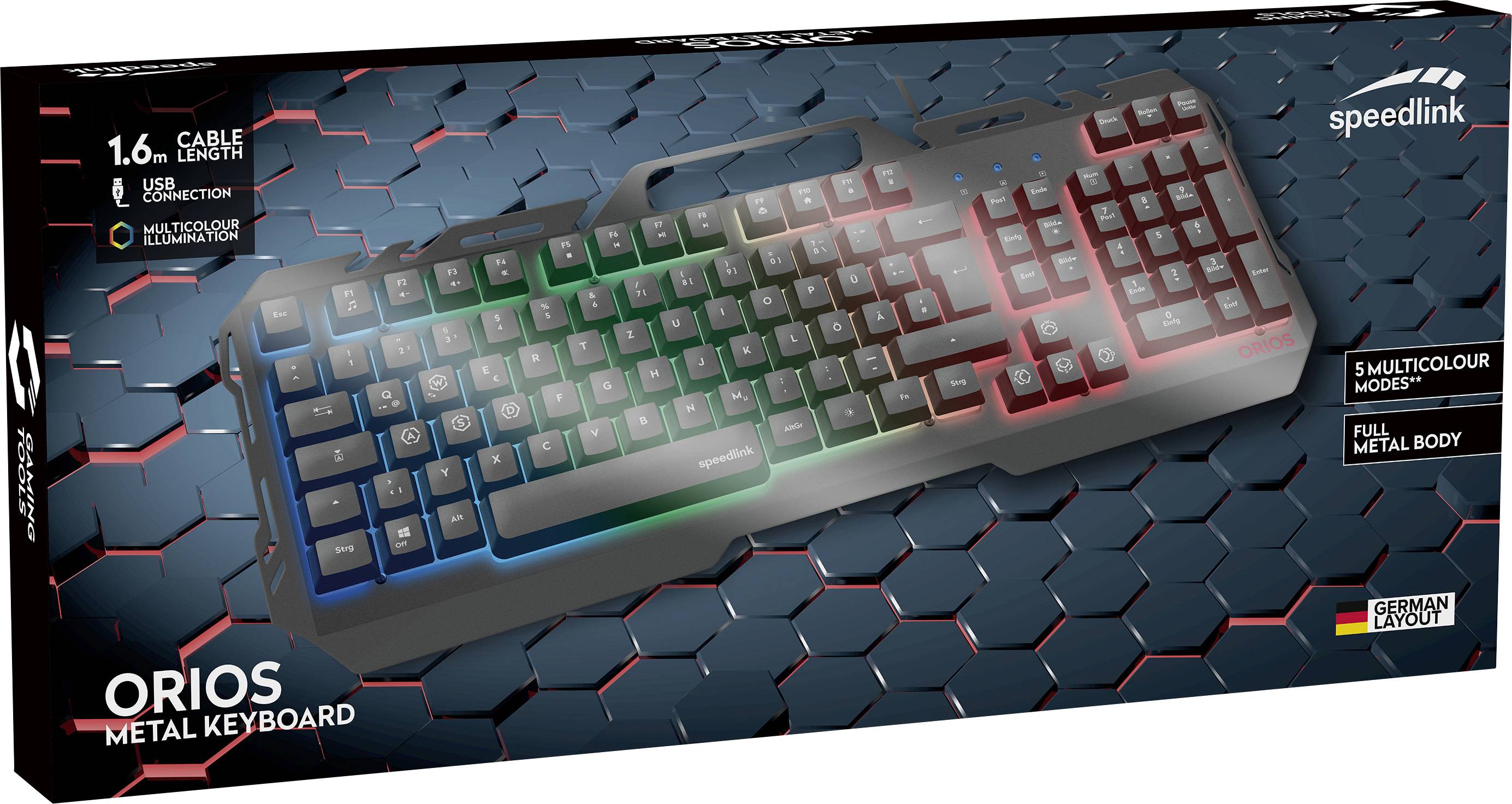 SpeedLink ORIOS Kabelgebunden Gaming-Tastatur Deutsch, QWERTZ Schwarz Beleuchtet, Rutschfest