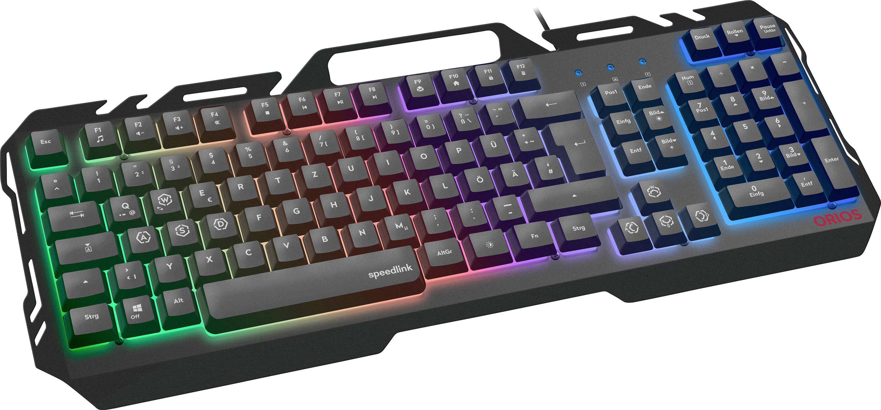 SpeedLink ORIOS Kabelgebunden Gaming-Tastatur Deutsch, QWERTZ Schwarz Beleuchtet, Rutschfest