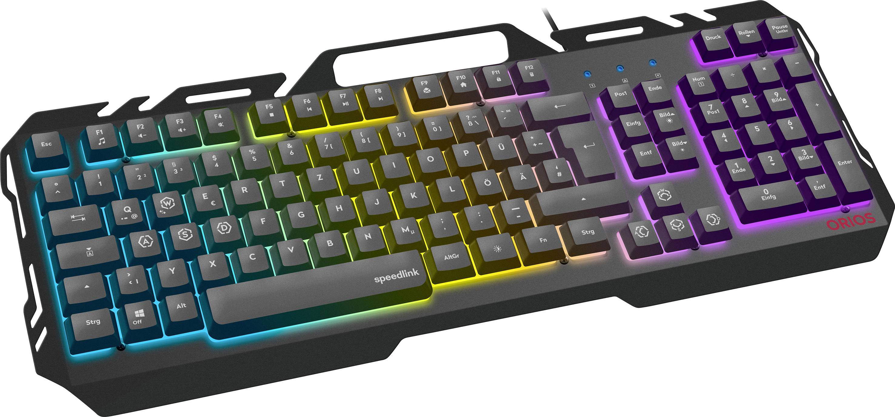 SpeedLink ORIOS Kabelgebunden Gaming-Tastatur Deutsch, QWERTZ Schwarz Beleuchtet, Rutschfest