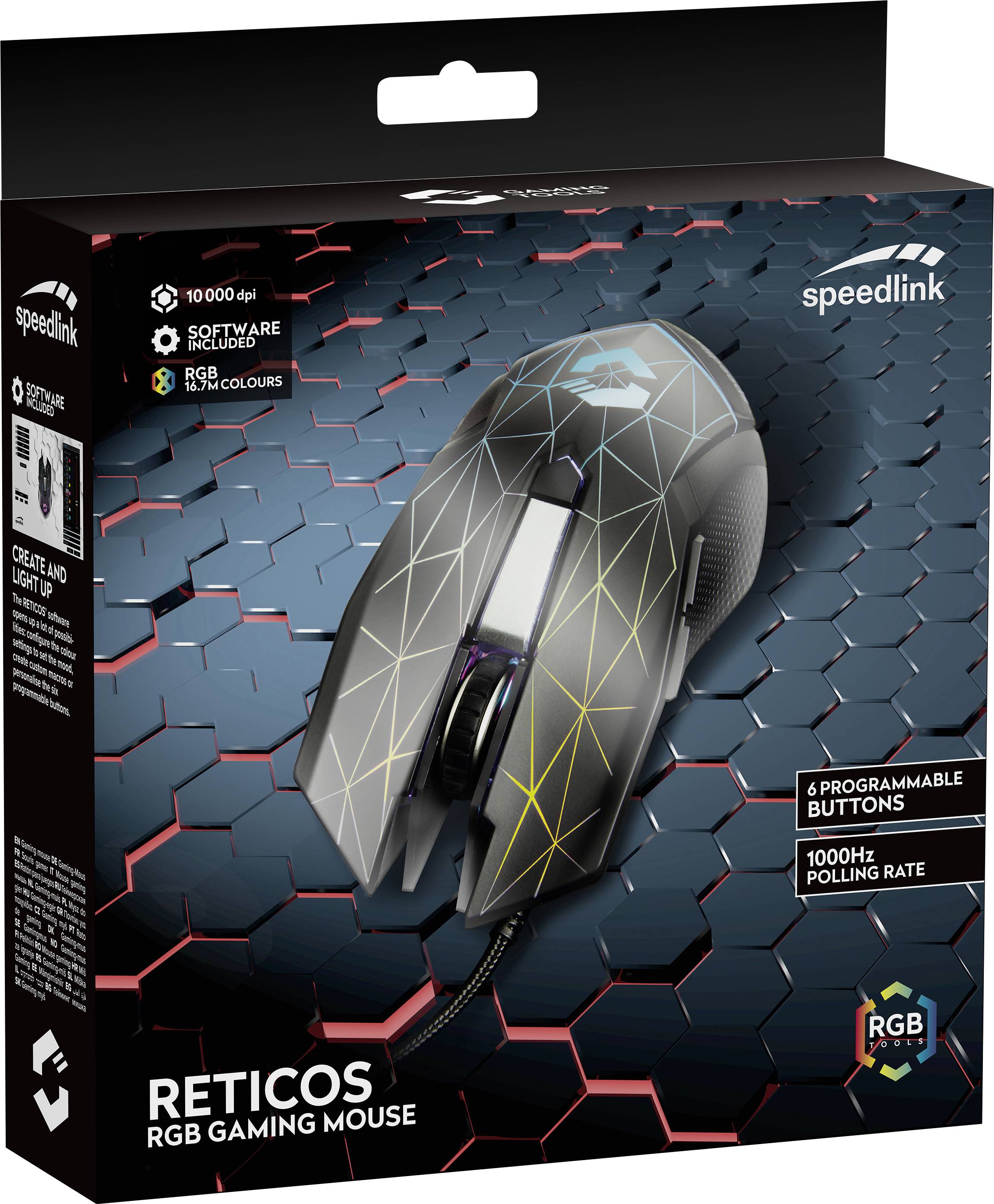 SpeedLink RETICOS RGB Gaming-Maus USB Schwarz 6 Tasten 5000 dpi Beleuchtet