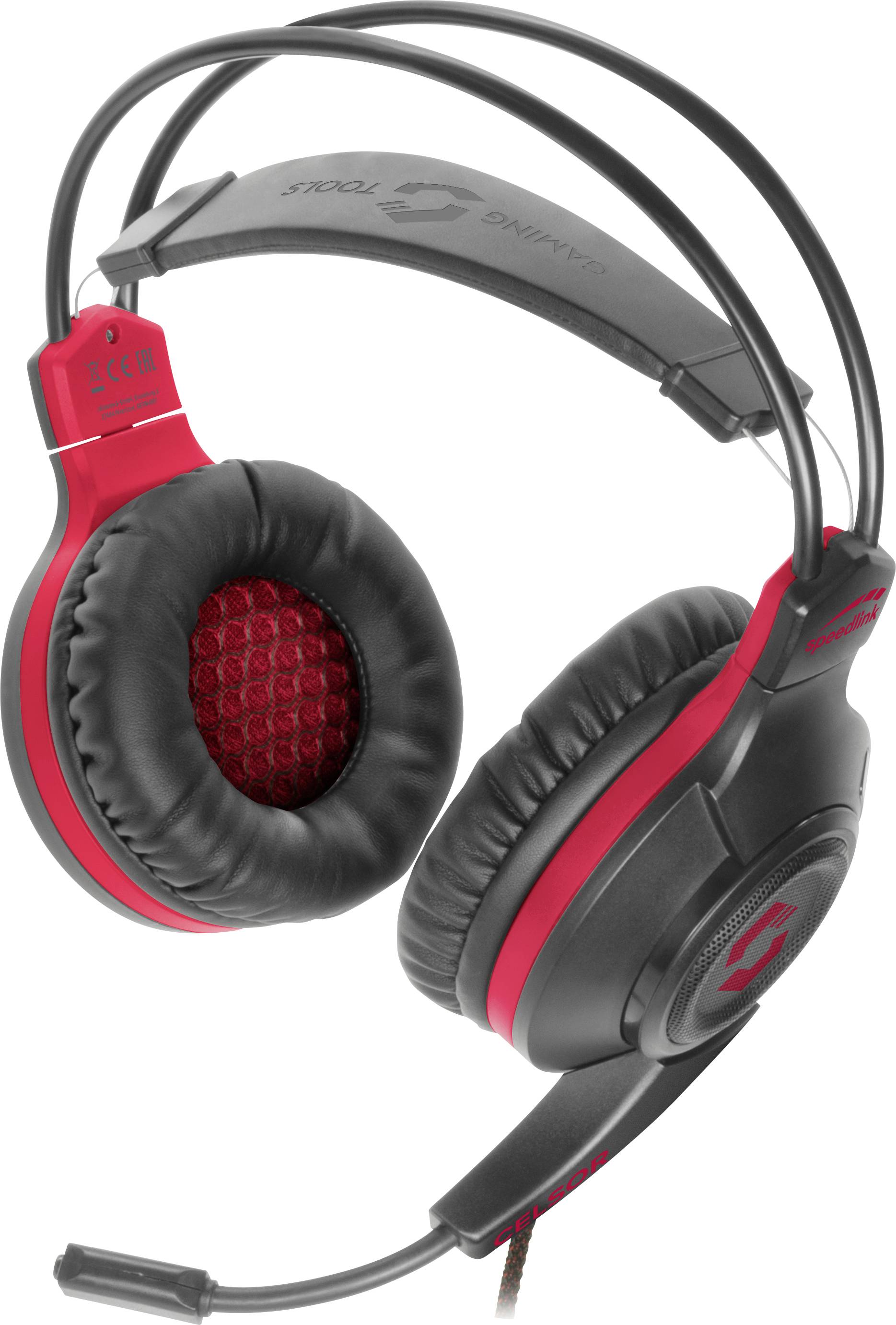 SpeedLink CELSOR Over Ear Headset kabelgebunden Stereo Schwarz/Rot Fernbedienung, Lautstärkeregelung, Mikrofon-Stummschaltung Gaming