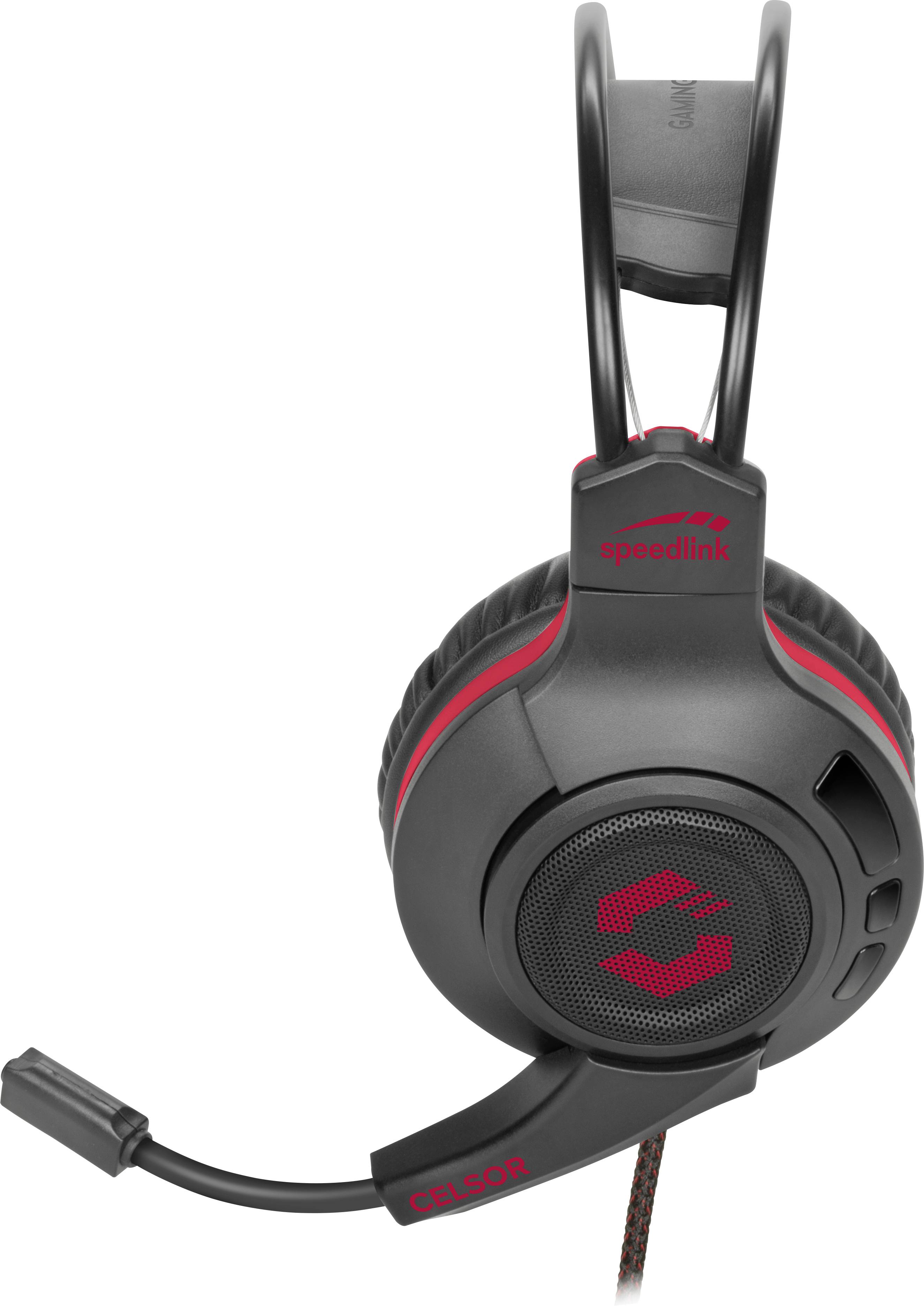 SpeedLink CELSOR Over Ear Headset kabelgebunden Stereo Schwarz/Rot Fernbedienung, Lautstärkeregelung, Mikrofon-Stummschaltung Gaming
