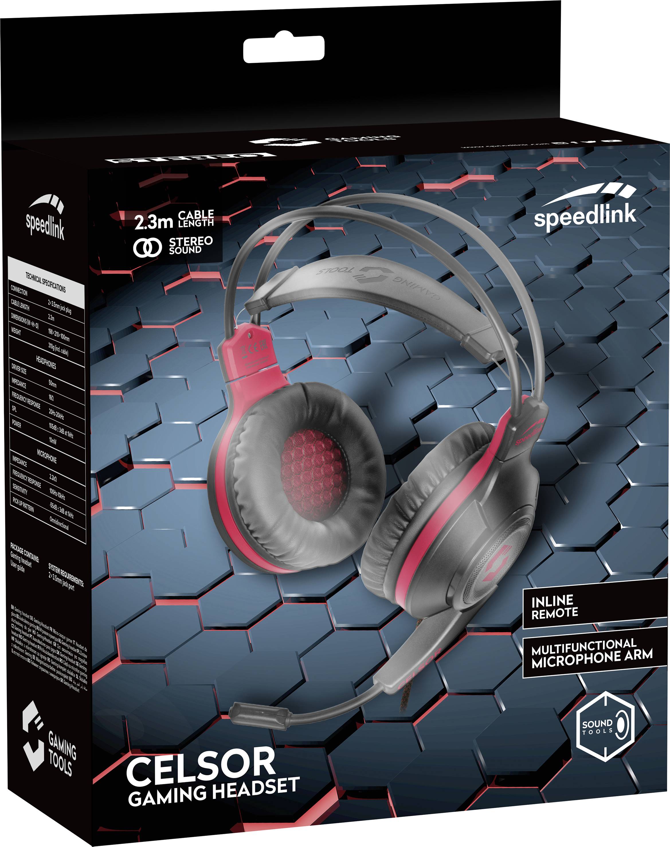SpeedLink CELSOR Over Ear Headset kabelgebunden Stereo Schwarz/Rot Fernbedienung, Lautstärkeregelung, Mikrofon-Stummschaltung Gaming