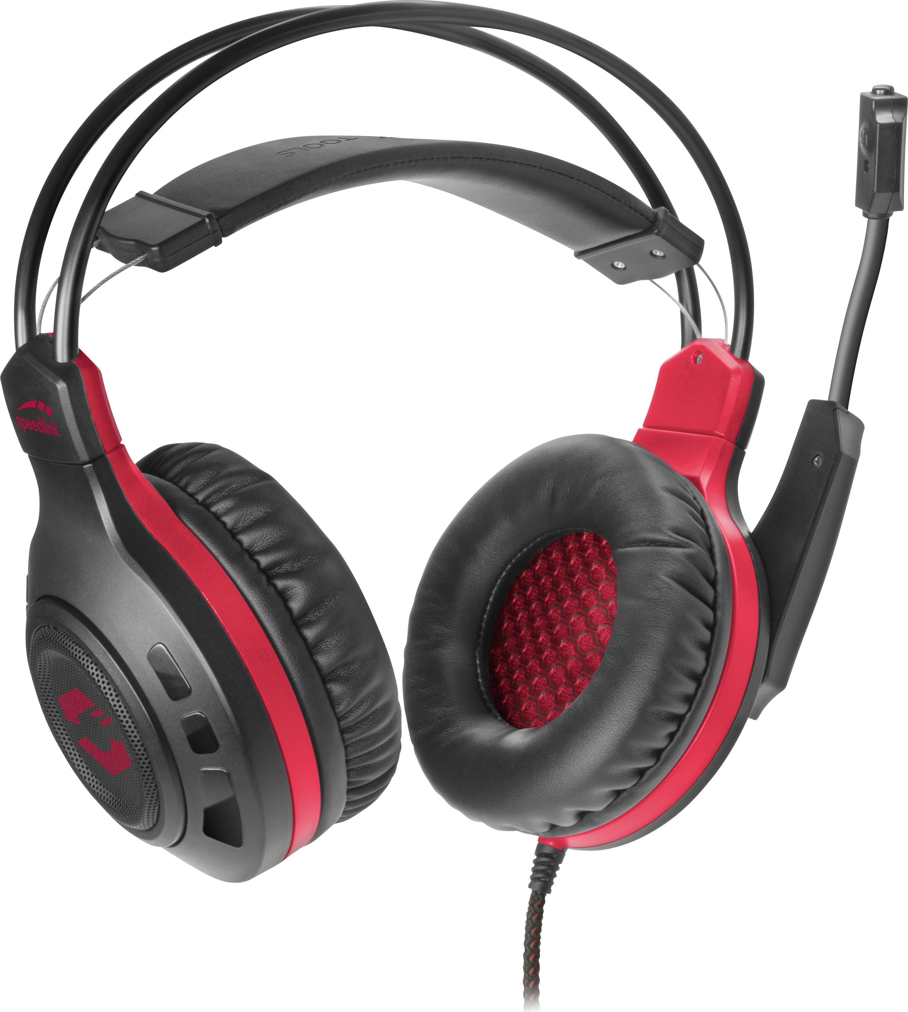 SpeedLink CELSOR Over Ear Headset kabelgebunden Stereo Schwarz/Rot Fernbedienung, Lautstärkeregelung, Mikrofon-Stummschaltung Gaming