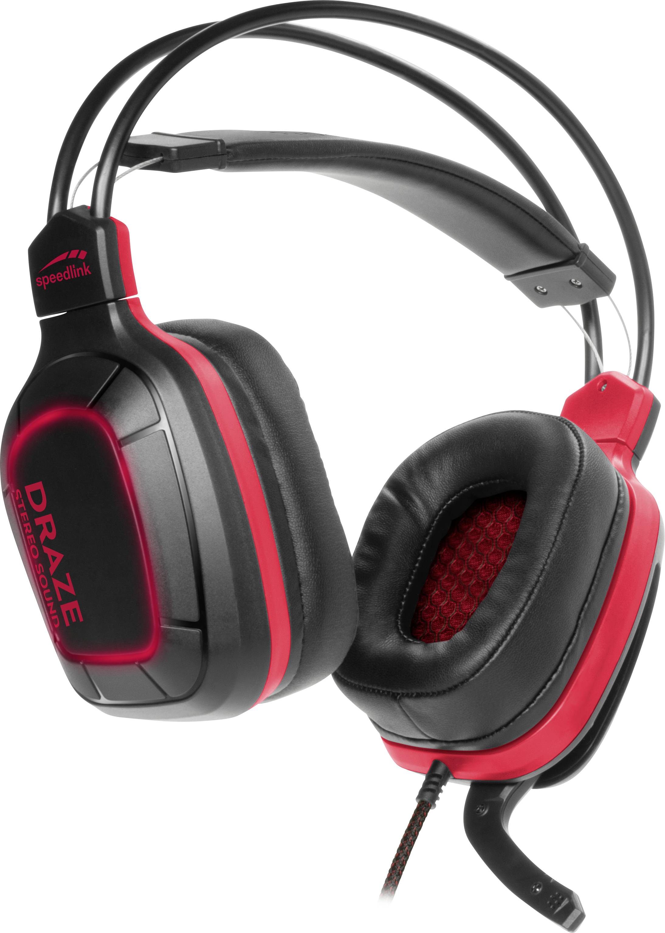 SpeedLink DRAZE Gaming Over Ear Headset kabelgebunden Stereo Schwarz/Rot Fernbedienung, Lautstärkeregelung