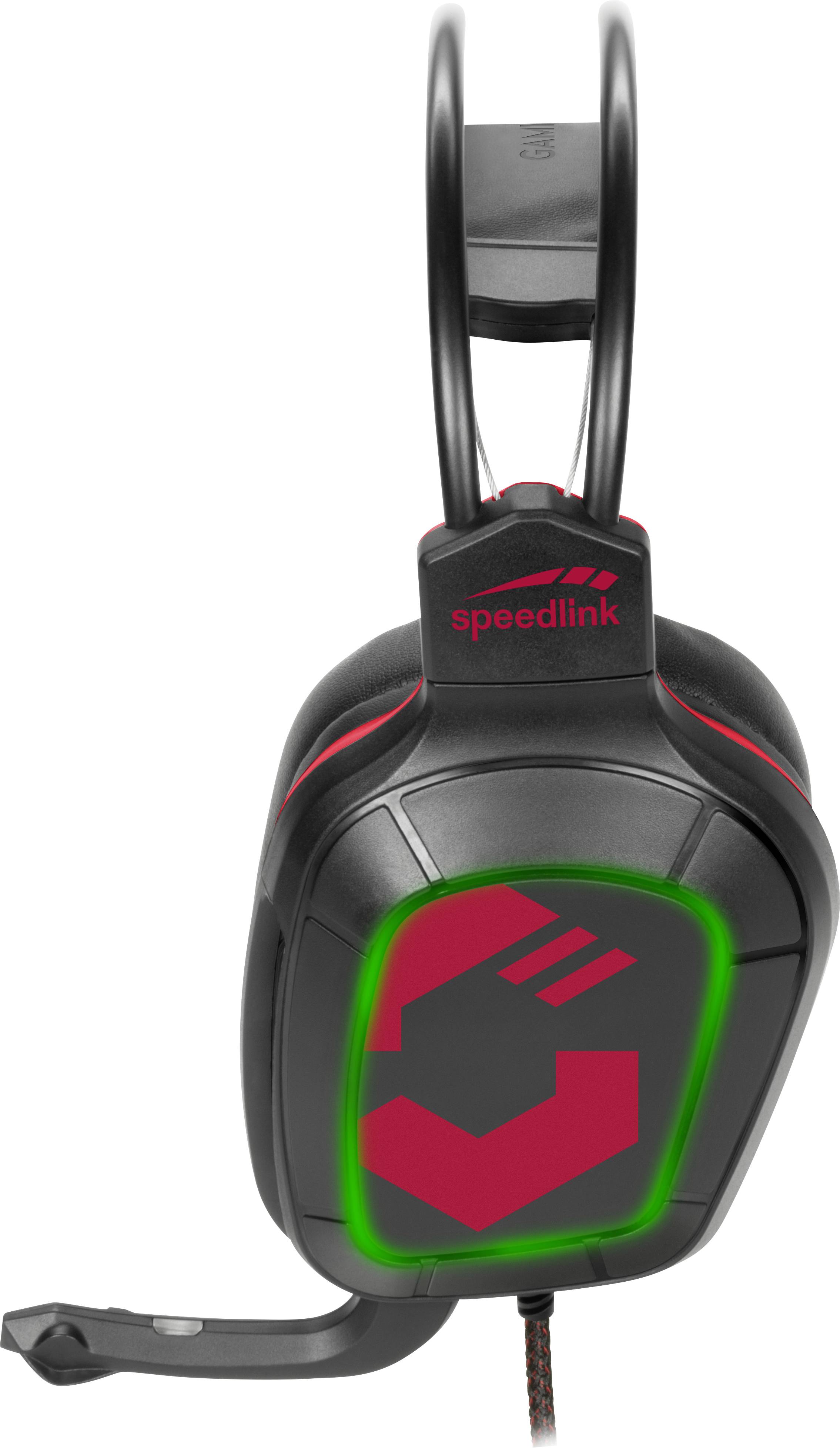 SpeedLink DRAZE Gaming Over Ear Headset kabelgebunden Stereo Schwarz/Rot Fernbedienung, Lautstärkeregelung
