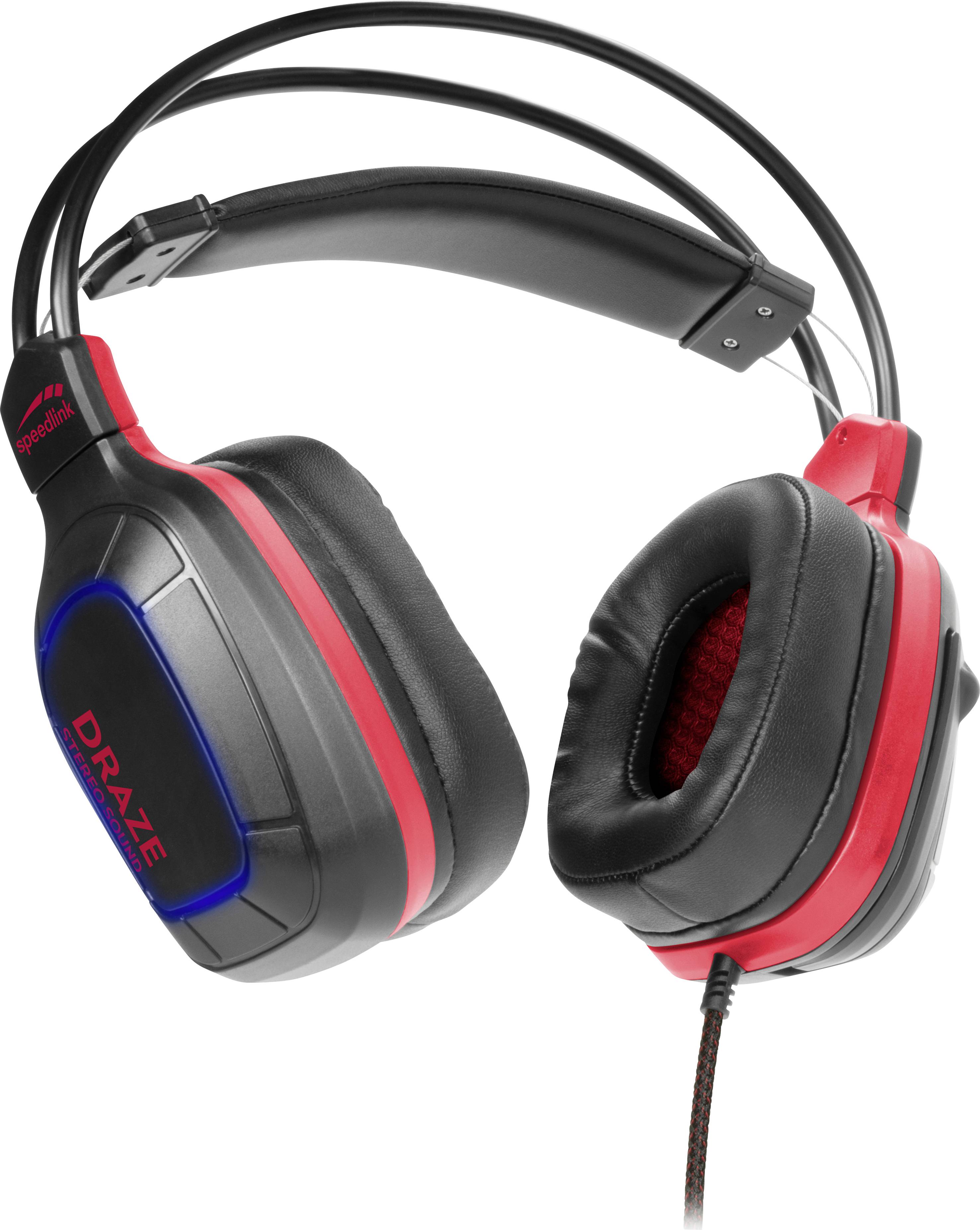SpeedLink DRAZE Gaming Over Ear Headset kabelgebunden Stereo Schwarz/Rot Fernbedienung, Lautstärkeregelung
