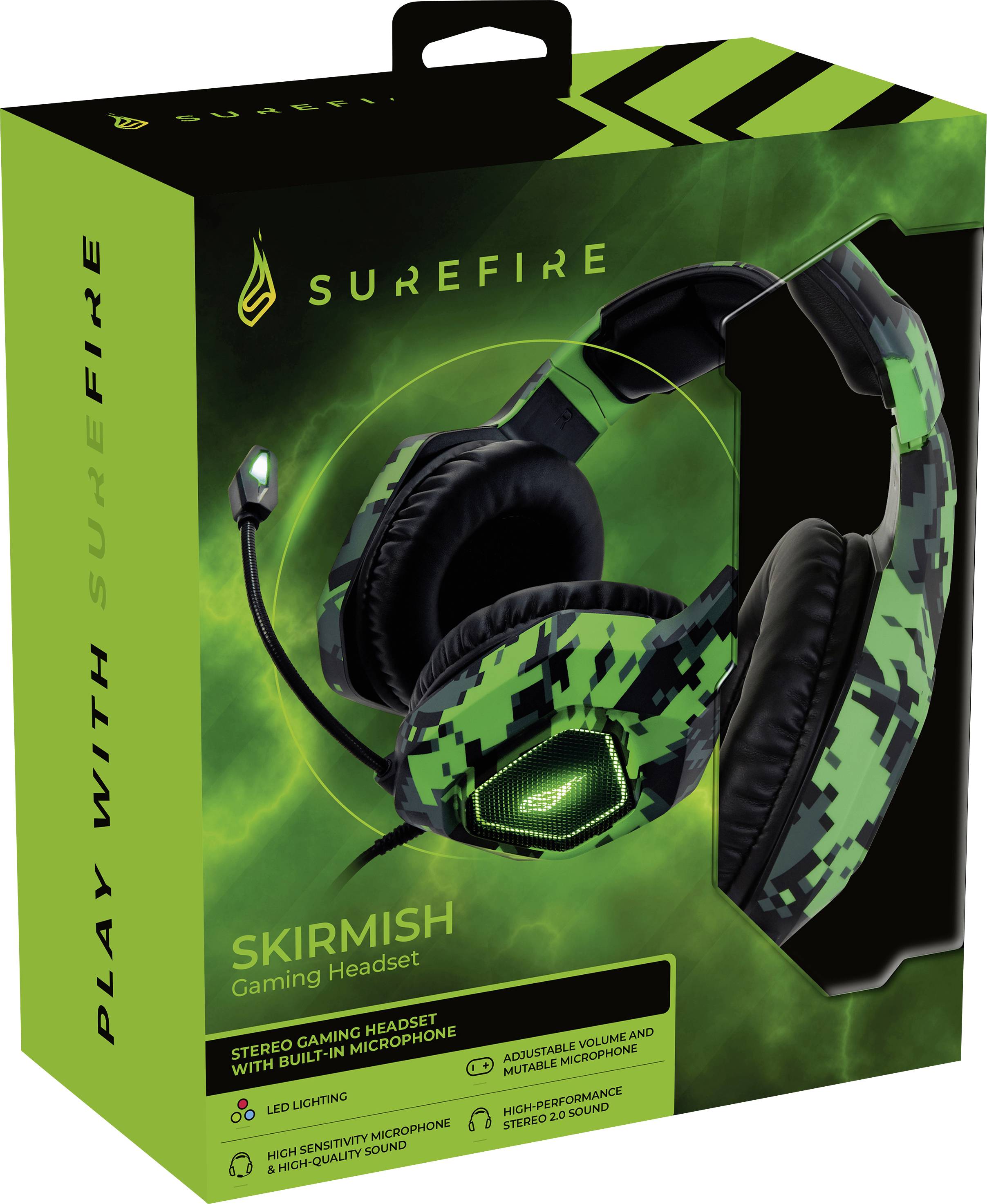 Surefire Gaming Skirmish Over Ear Headset kabelgebunden Stereo Camouflage Grün Mikrofon-Stummschaltung, Lautstärkeregelung Gaming