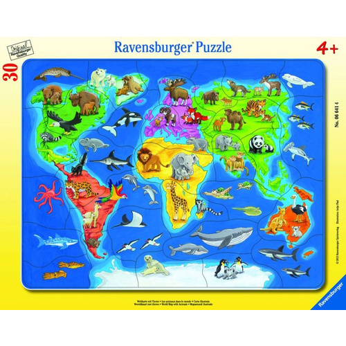 Ravensburger 06641 Rahmepuzzle Weltkarte mit Tieren 30 Teile 6641
