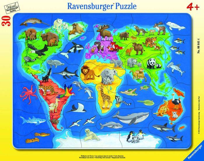 Ravensburger 06641 Rahmepuzzle Weltkarte mit Tieren 30 Teile 6641