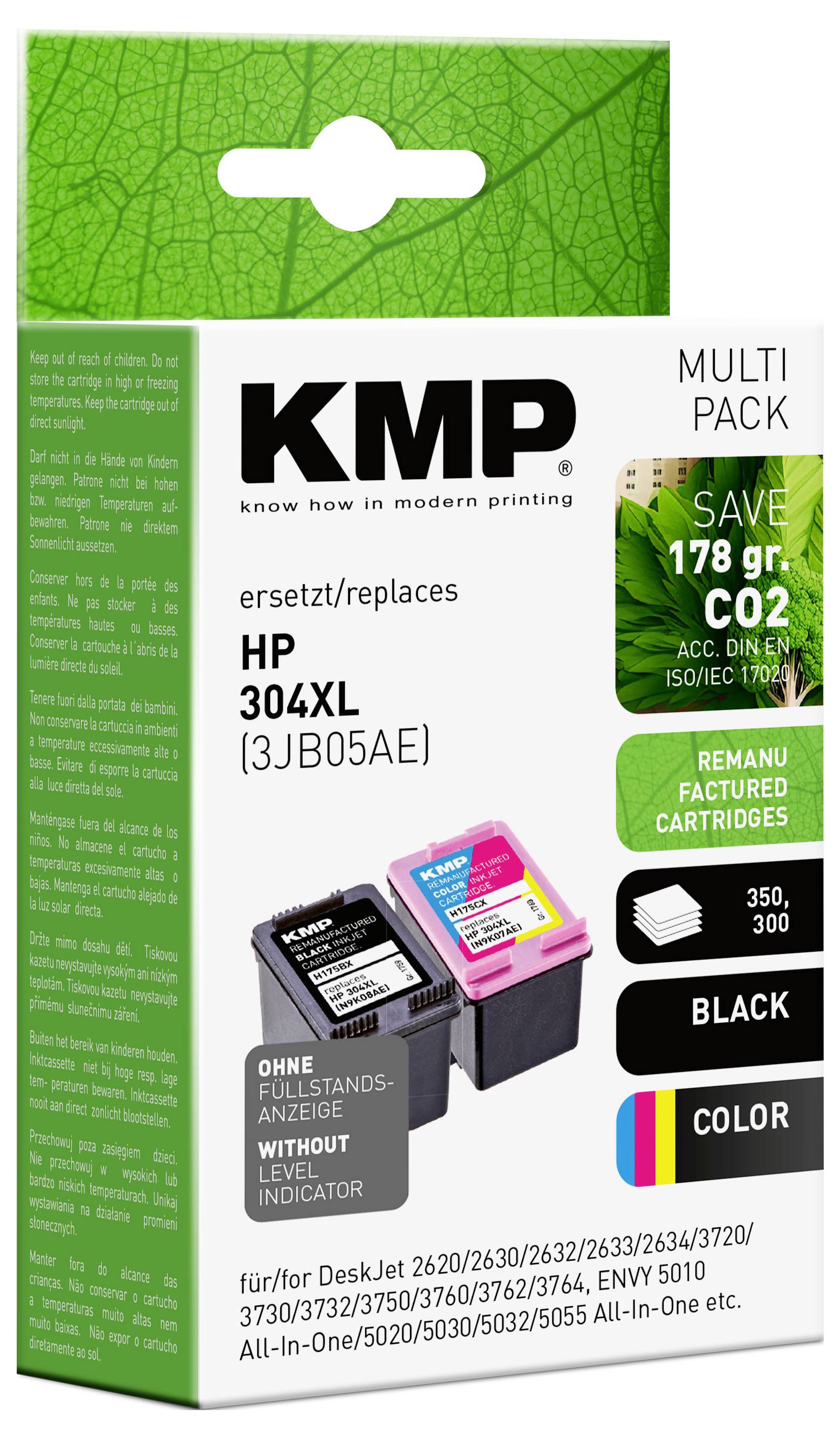 KMP Multipack Druckerpatrone für HP 304XL, schwarz und farbig, mit CO2-Einsparung und Qualität aus Wiederaufbereitung.