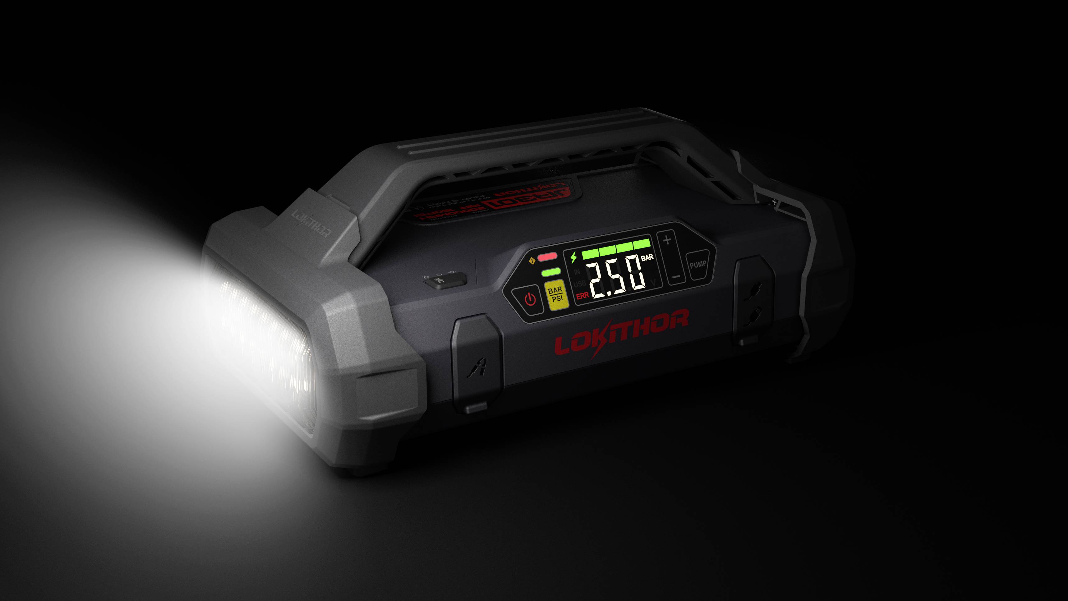 Schnellstartsystem Lokithor GRPJST002 Starthilfestrom (12 V)=1000 A Arbeitsleuchte, Kompressor, Lade- und Aufbewahrungsstation, Ladezustandsanzeige