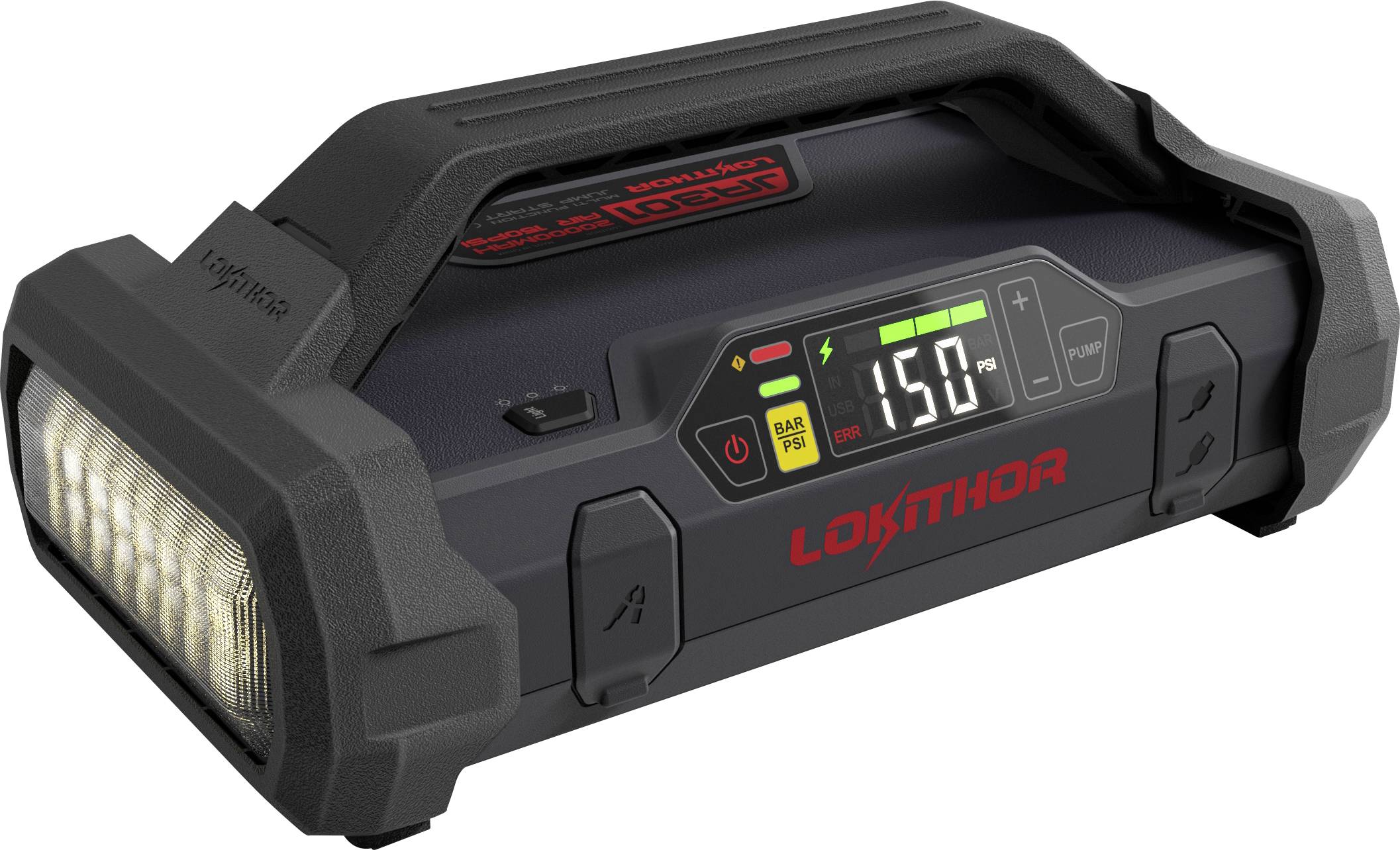 Schnellstartsystem Lokithor GRPJST002 Starthilfestrom (12 V)=1000 A Arbeitsleuchte, Kompressor, Lade- und Aufbewahrungsstation, Ladezustandsanzeige