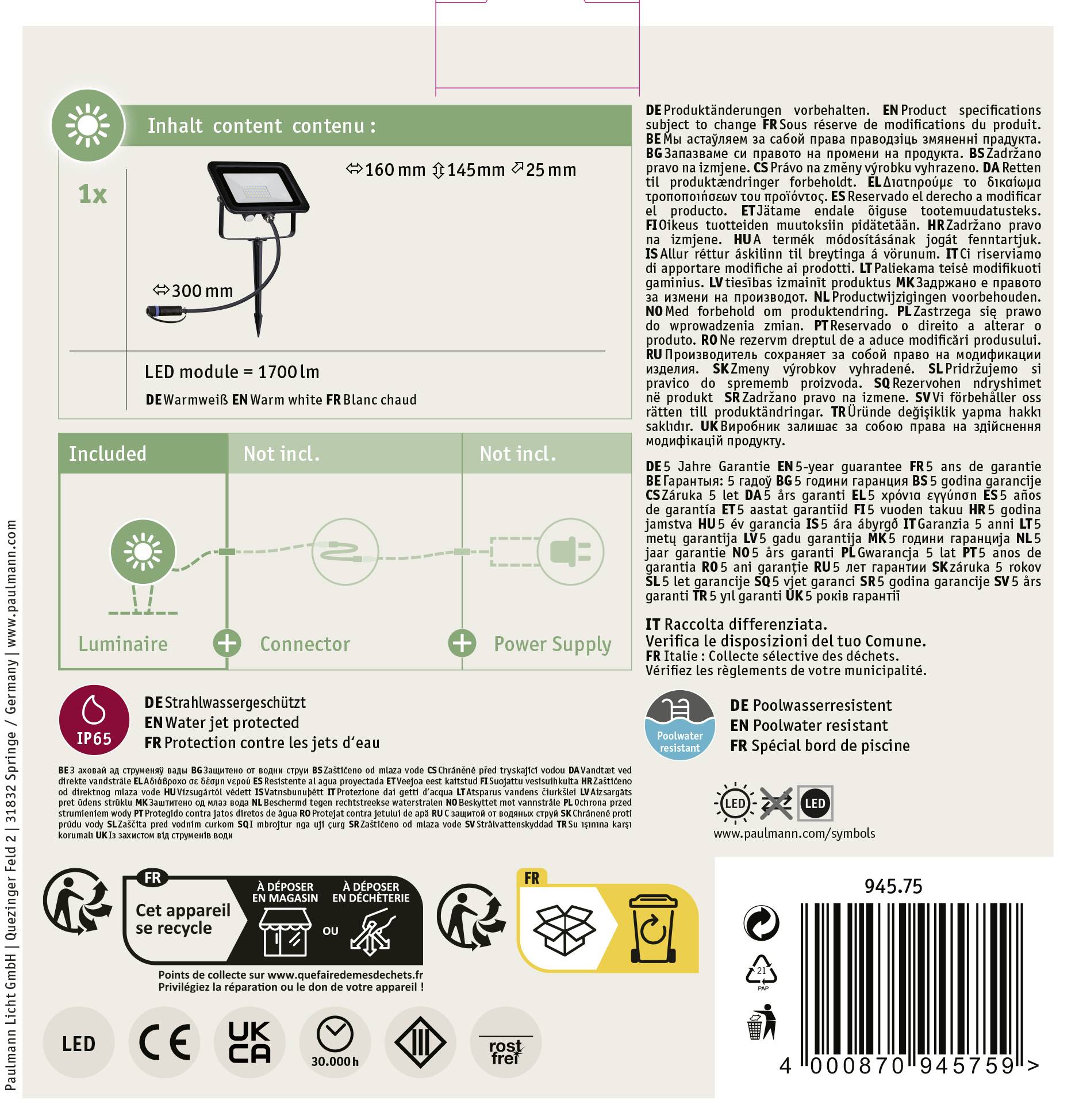 Paulmann 94575 Beleuchtungssystem Plug & Shine 16W Warmweiß Schwarz