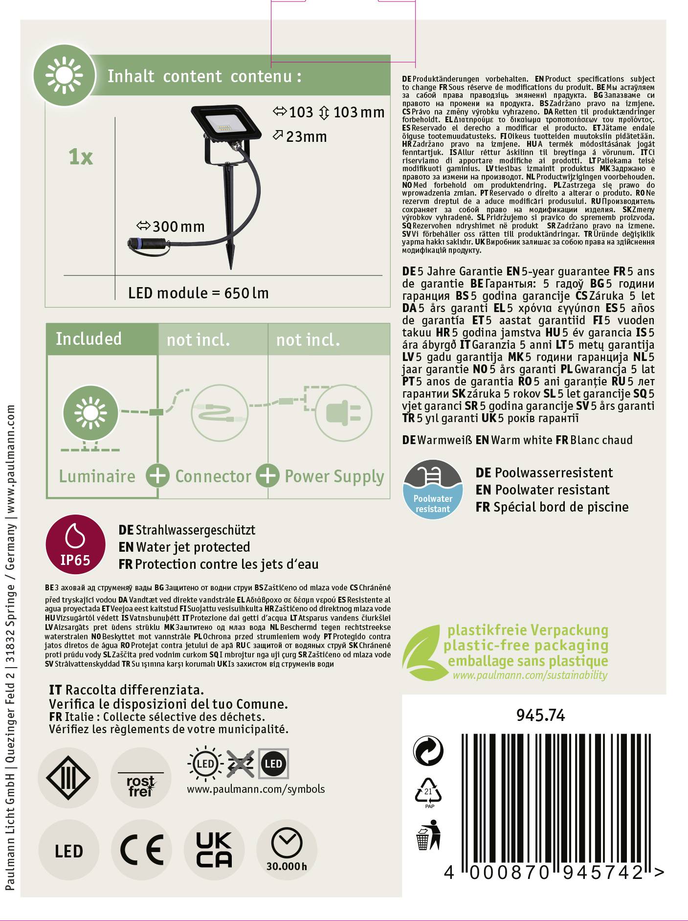 Paulmann 94574 Beleuchtungssystem Plug & Shine 6.8W Warmweiß Schwarz