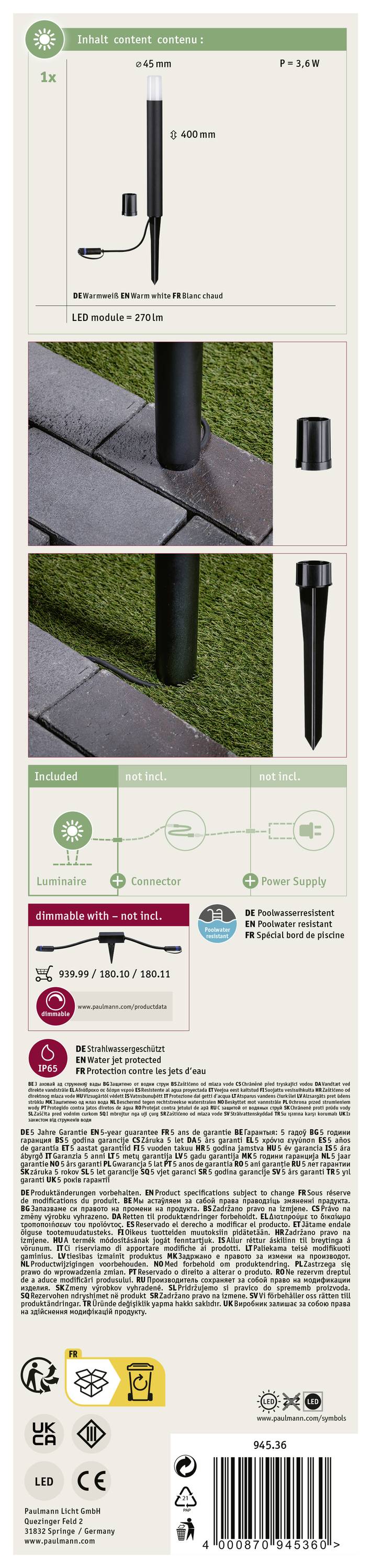 Paulmann 94536 Beleuchtungssystem Plug & Shine LED 3W Warmweiß Anthrazit