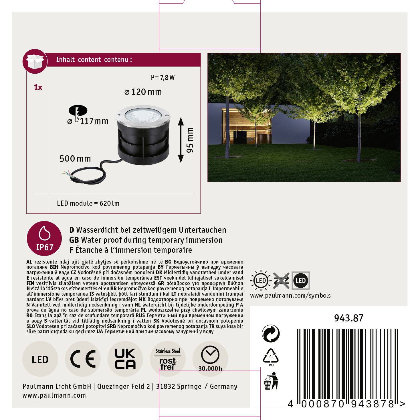 Paulmann 94387 Bodeneinbauleuchte LED fest eingebaut LED Edelstahl