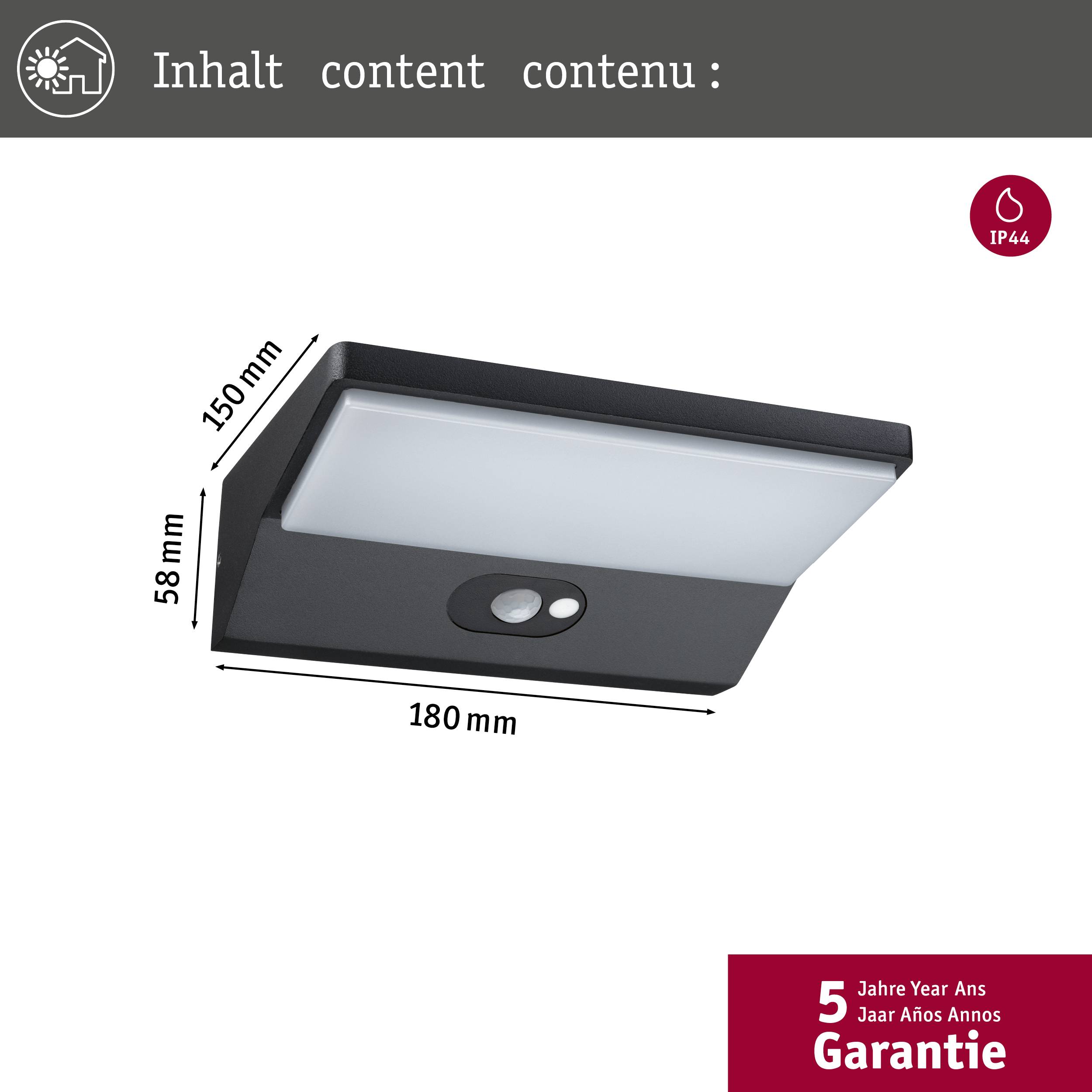 Paulmann 94333 Außenwandleuchte LED LED fest eingebaut Dunkelgrau