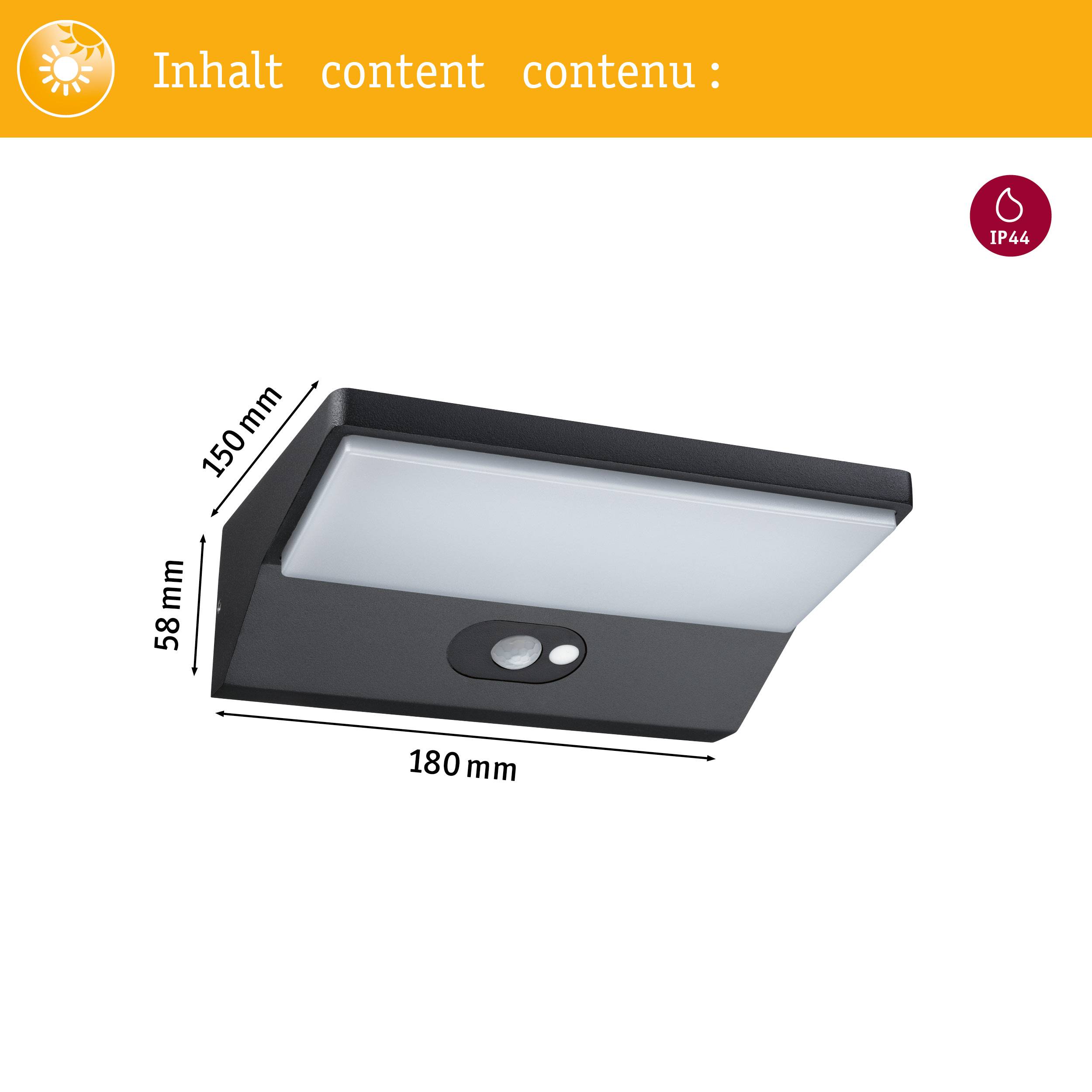 Paulmann 94335 Solar-Wandlampe 3W Warmweiß Dunkelgrau