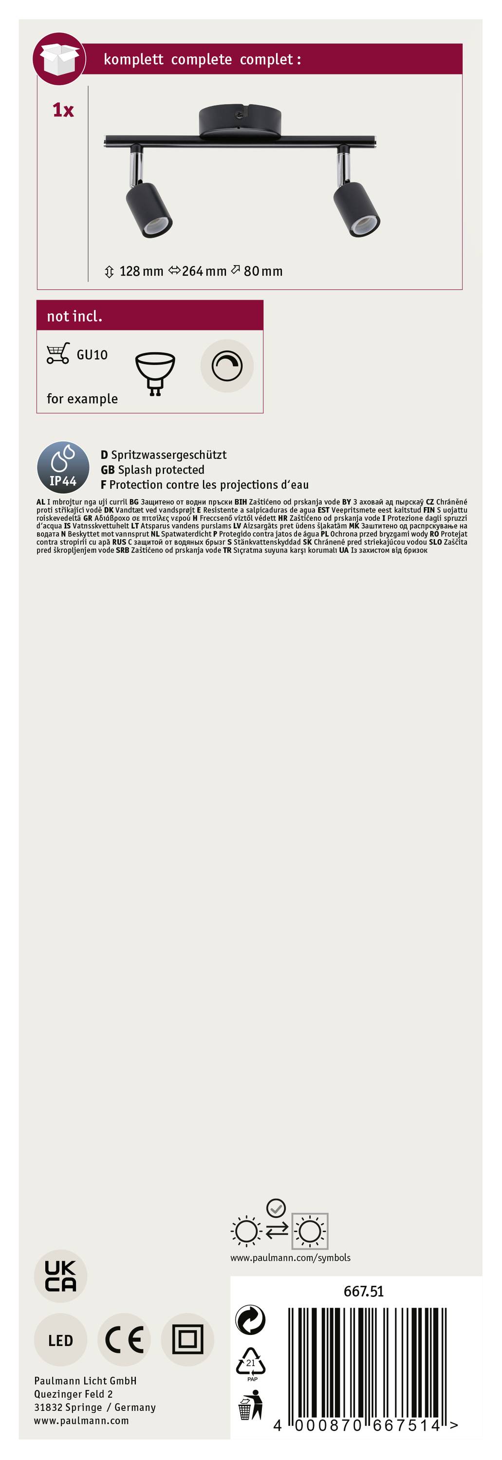 Paulmann Carolina 66751 Wandstrahler GU10 Anthrazit, Chrom