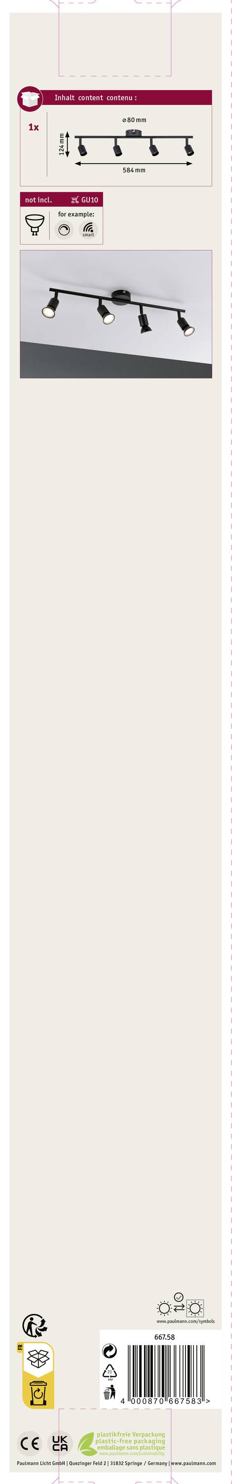 Paulmann Carolina 66758 Wandstrahler GU10 Schwarz (matt)