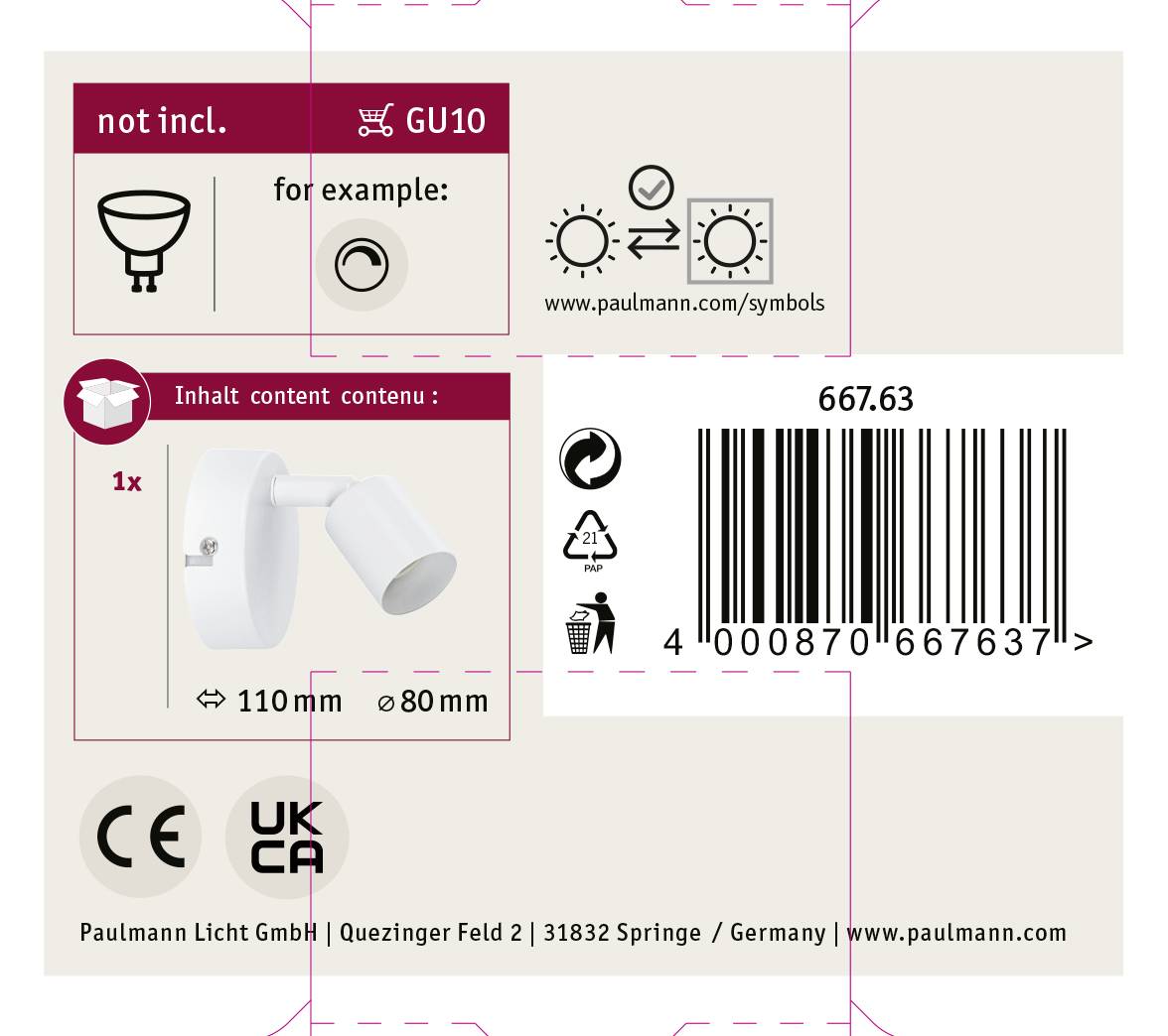 Paulmann Carolina 66763 Wandstrahler GU10