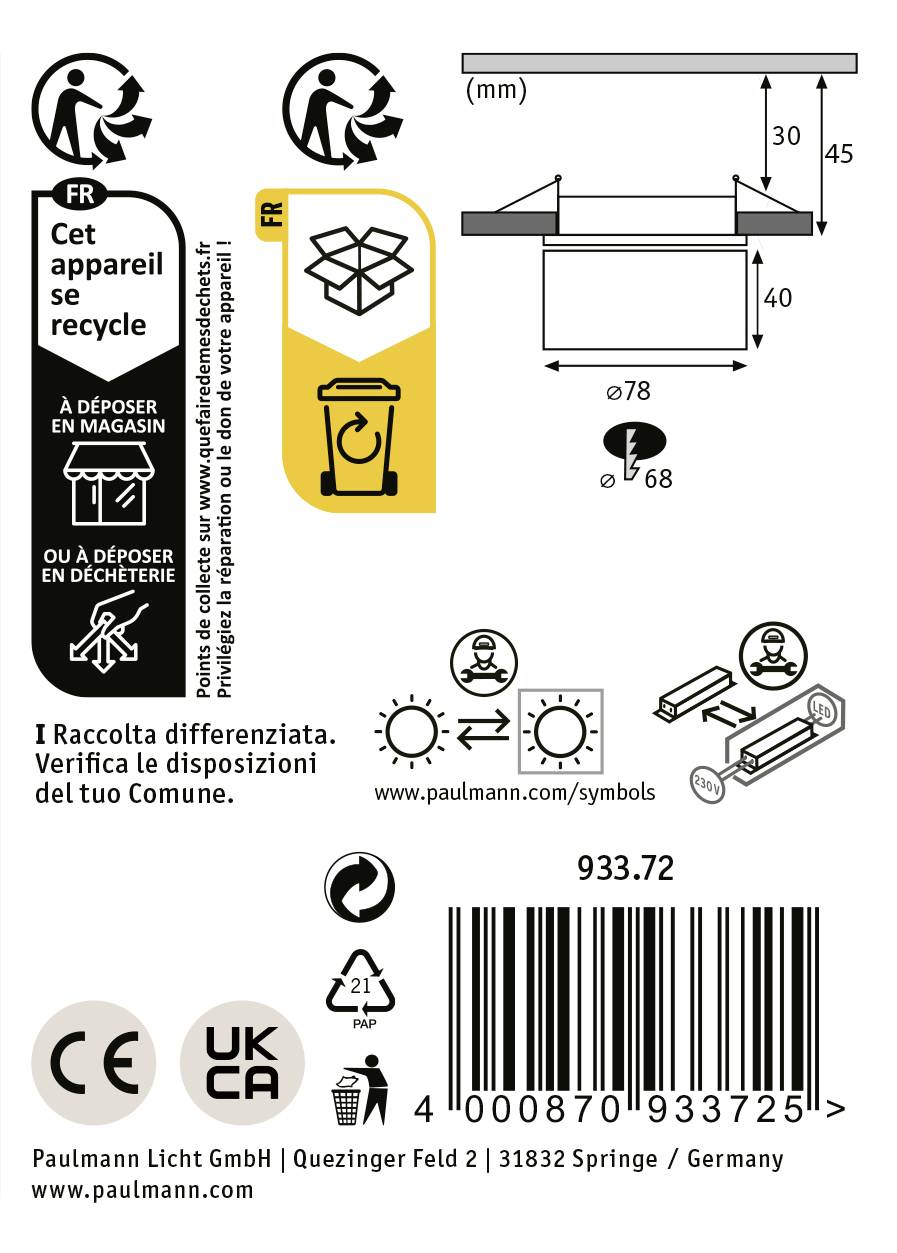 Paulmann 93372 Spircle LED-Einbauleuchte LED LED fest eingebaut 8W Weiß