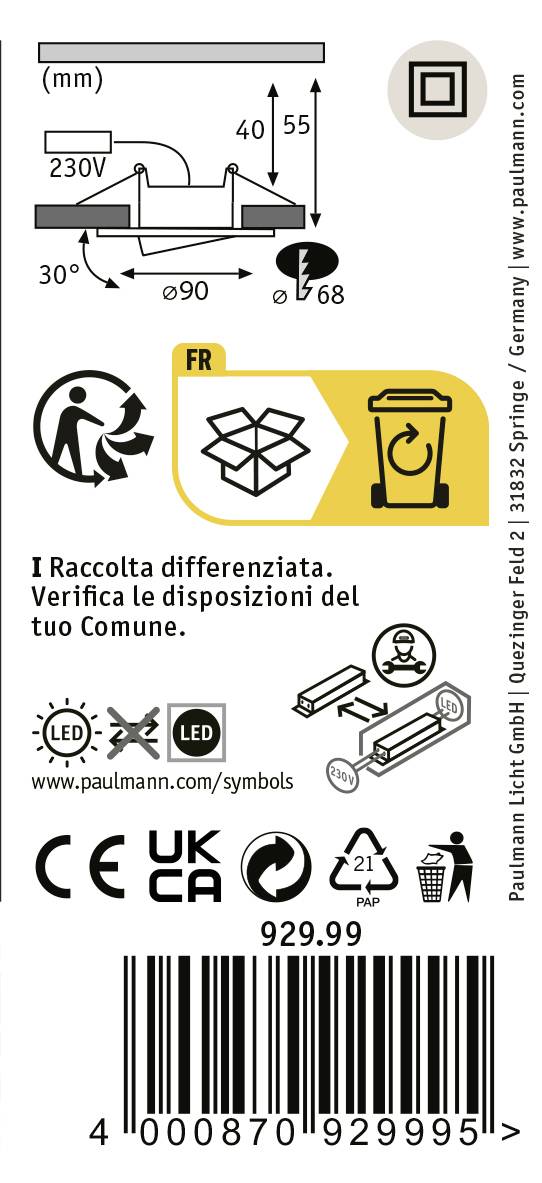 Paulmann 92999 HomeSpa Set Calla LED-Einbauleuchte LED 15W Weiß