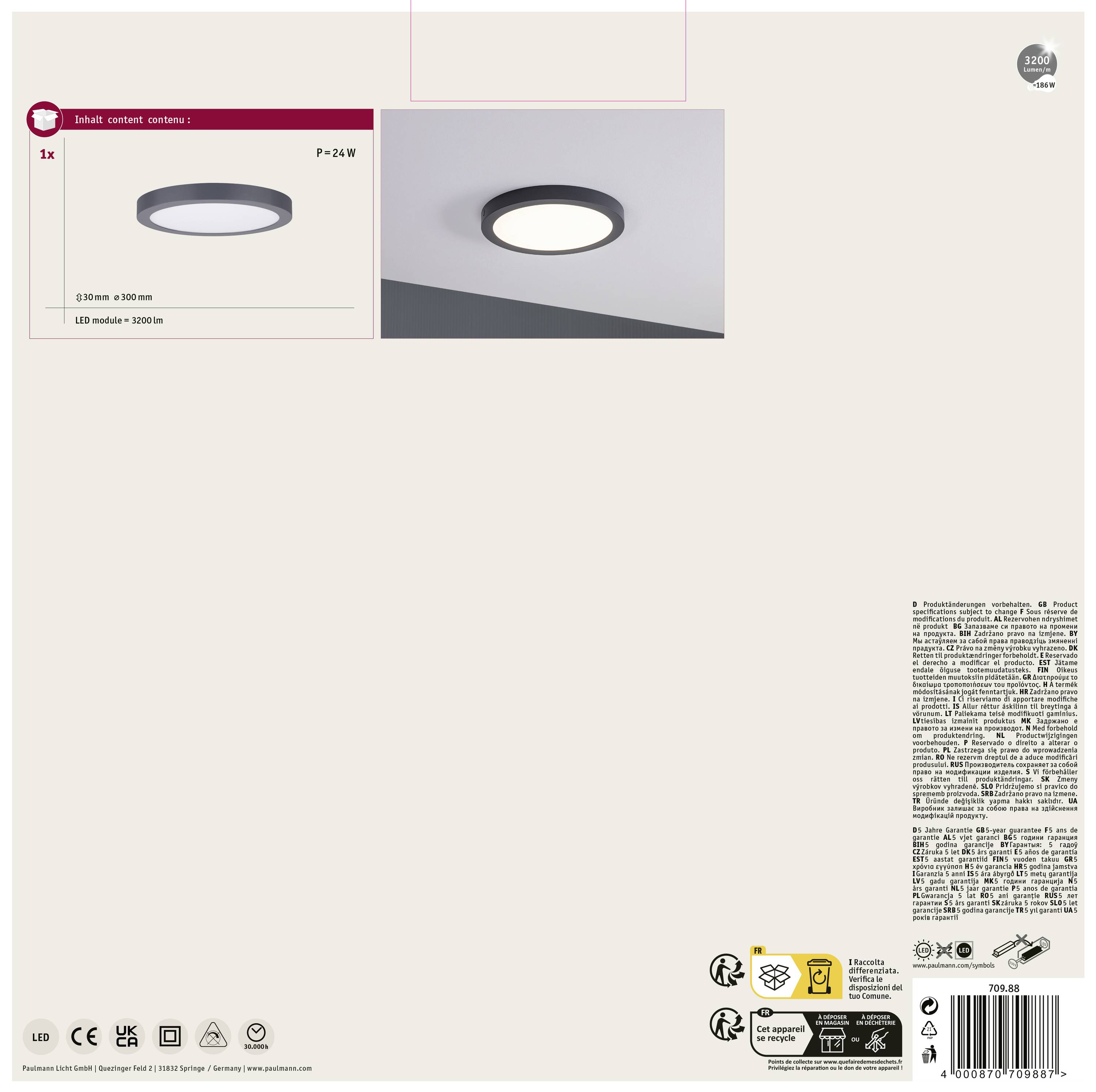 Paulmann 70988 Panel Abia LED-Panel LED LED fest eingebaut 22W Dunkelgrau