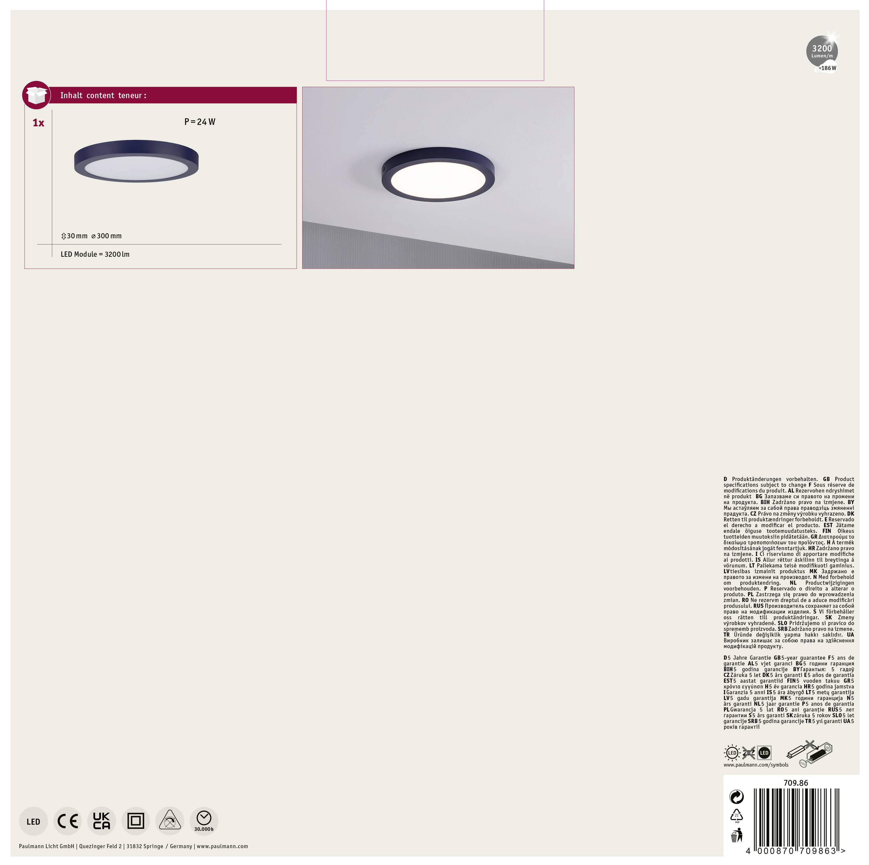 Paulmann 70986 Panel Abia LED-Panel LED LED fest eingebaut 22W Nachtblau