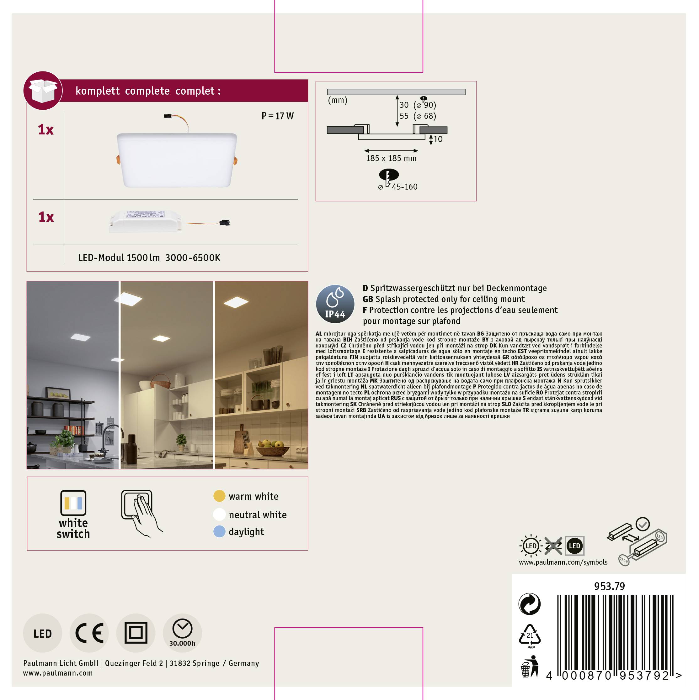 Paulmann 95379 Veluna VariFit LED-Einbaupanel LED 14W Transparent