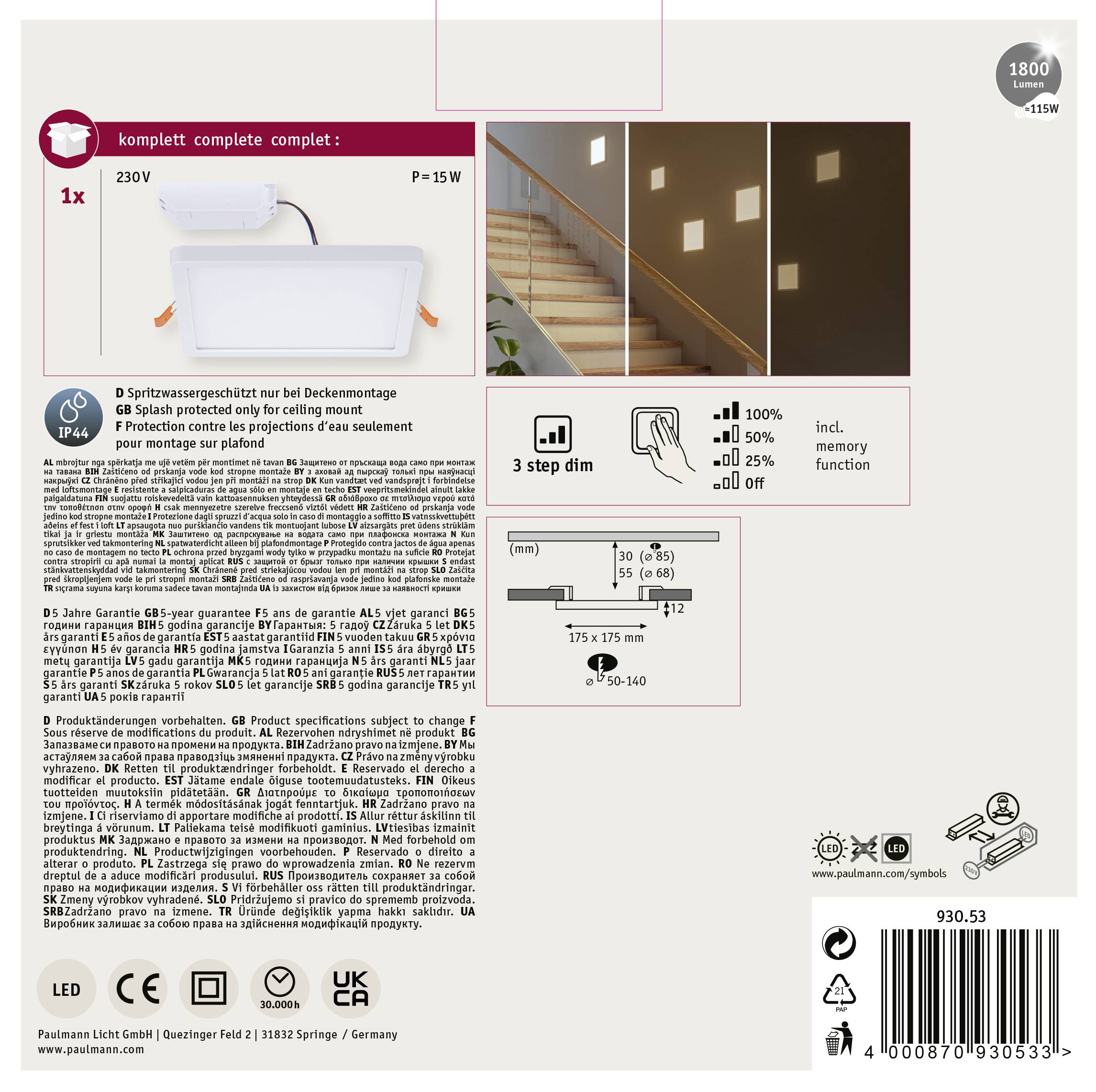 Paulmann 93053 AREO VariFit LED-Einbaupanel LED 13W Weiß