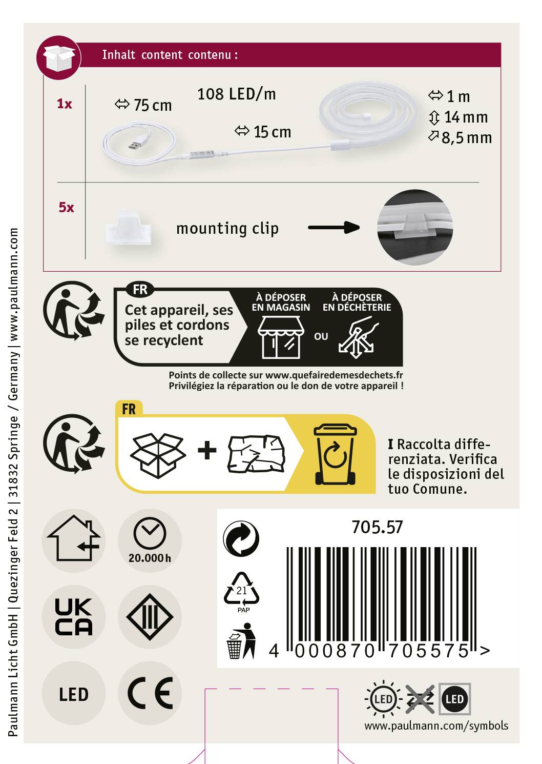 Paulmann 70557 LED-Streifen mit USB-Anschluss 5V 1m 1St.