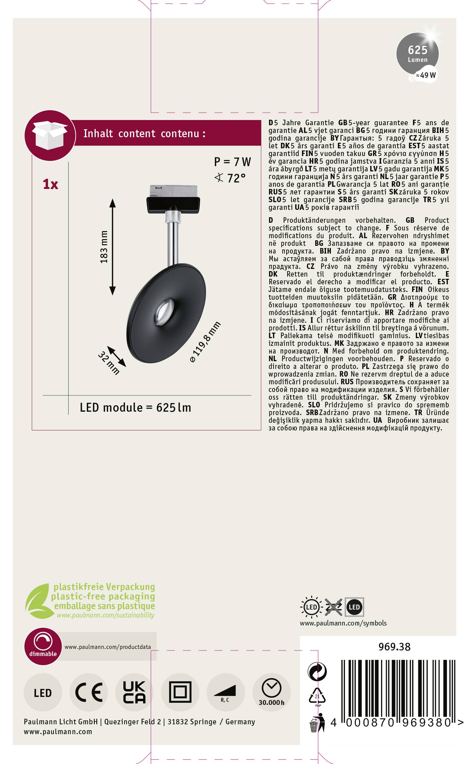 Paulmann URail Spot Sphere LED-Schienenstrahler URail 7.4W Schwarz (matt), Chrom