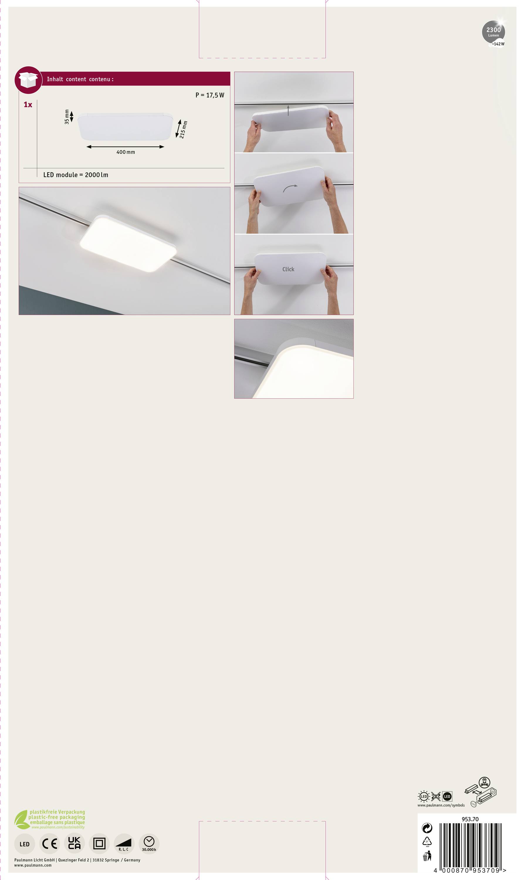 Paulmann URail Panel Campo LED-Pendelleuchte URail 17W Weiß