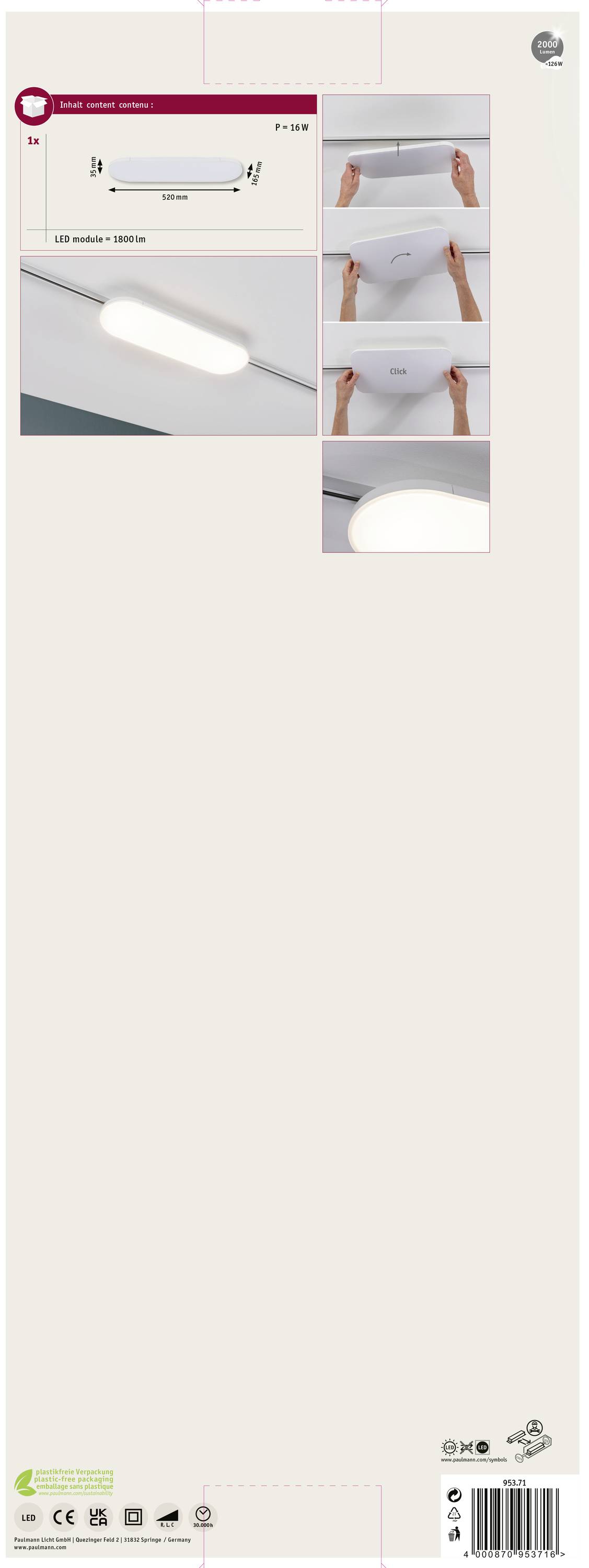 Paulmann URail Panel Deck LED-Pendelleuchte URail 15W Weiß