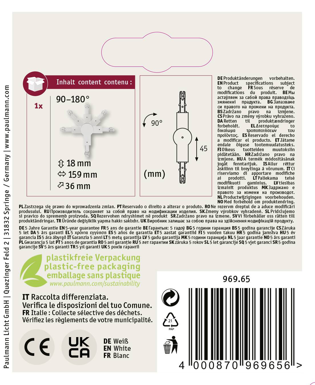 Paulmann URail Gelenk-Verbinder 96965 Hochvolt-Schienensystem-Komponente Gelenkverbinder Weiß
