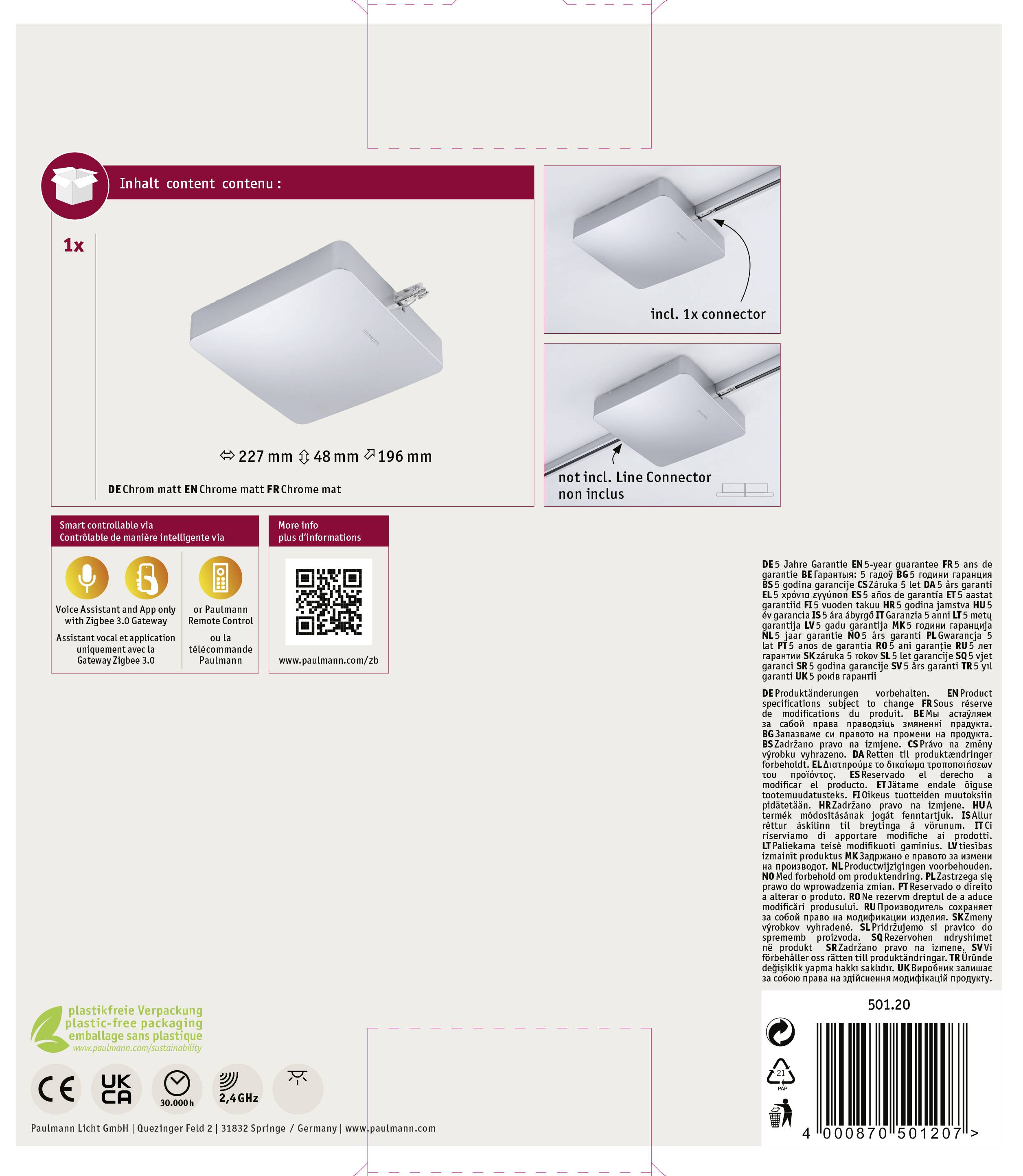 Paulmann URail ZigBee Mitteleinspeisung 50120 Hochvolt-Schienensystem-Komponente Mitteleinspeiser Chrom (matt)