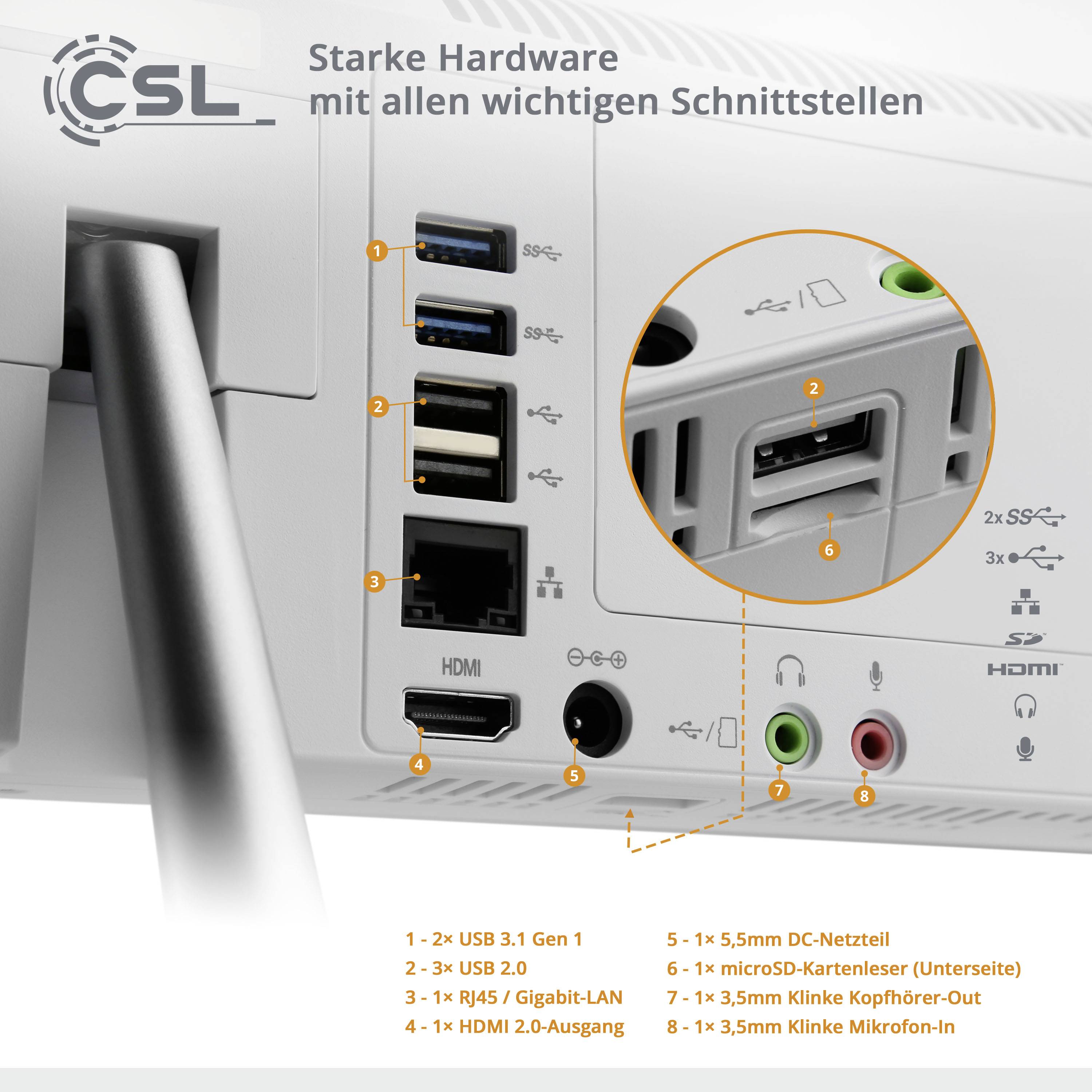 CSL Computer All-in-One PC Unity F24W-GLS 60.5cm (23.8 Zoll) Full HD Intel® Celeron® N4120 16GB RAM 512GB SSD Intel UHD Graphics